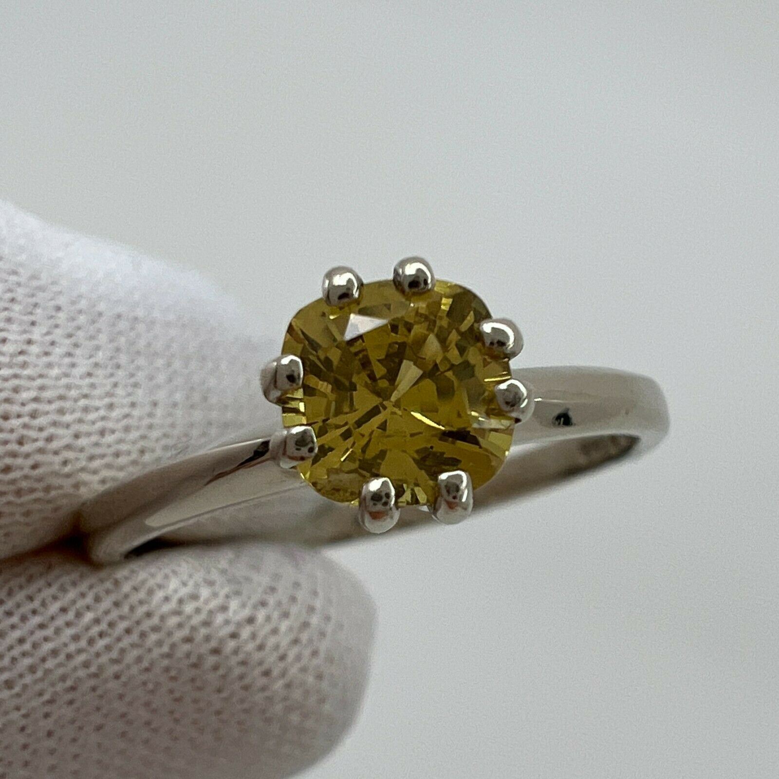 FINE Vivid Yellow Orange Sapphire Superb Cushion Cut White Gold Solitaire Ring — view 5