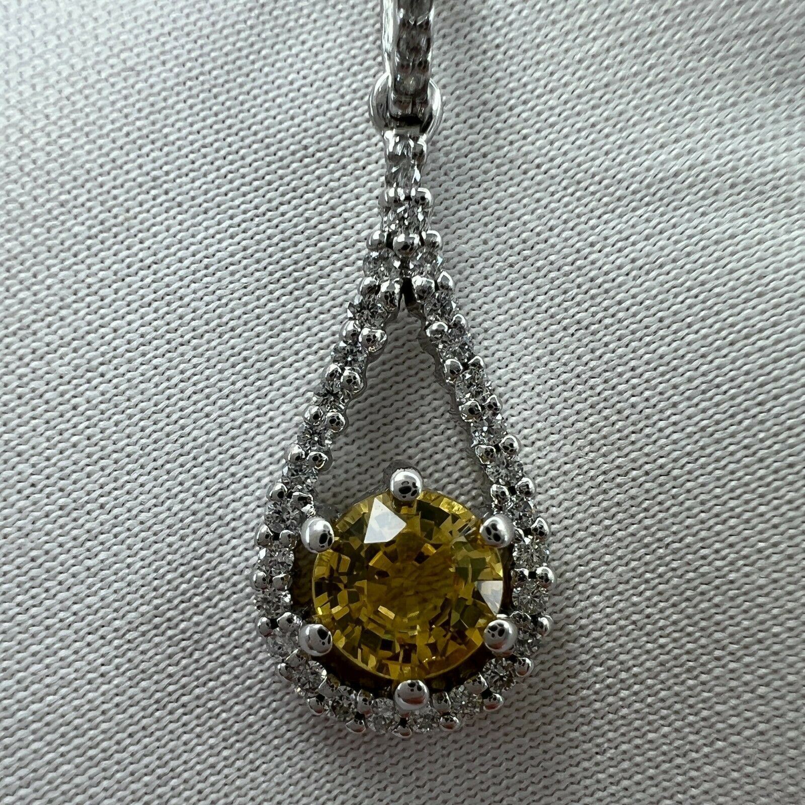 Certified UNTREATED Vivid Yellow Sapphire & Diamond 18k White Gold Pendant — view 5
