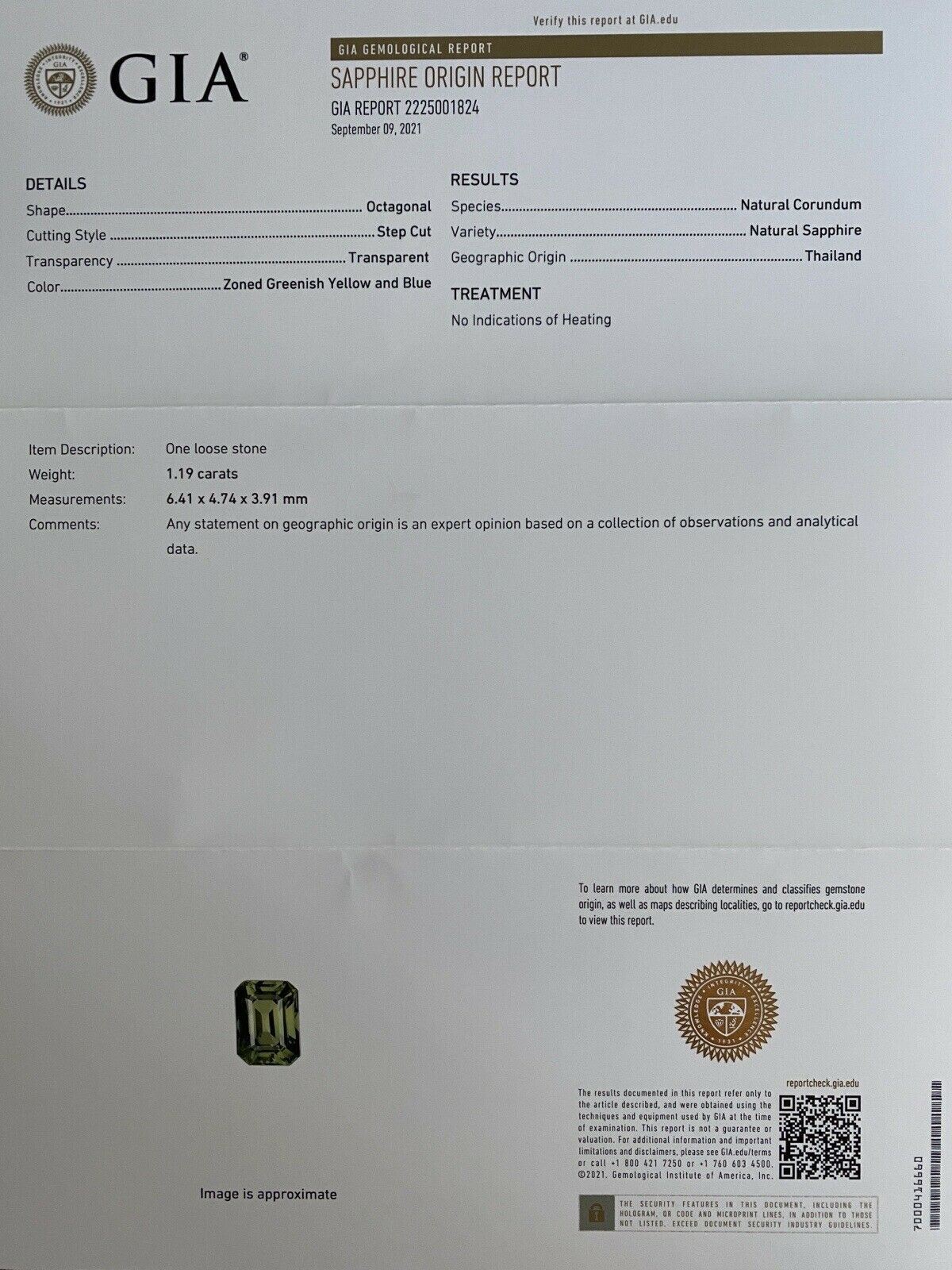 GIA CERTIFIED 1.19ct Parti Colour Thai Sapphire Blue Yellow UNTREATED Emerald — view 4