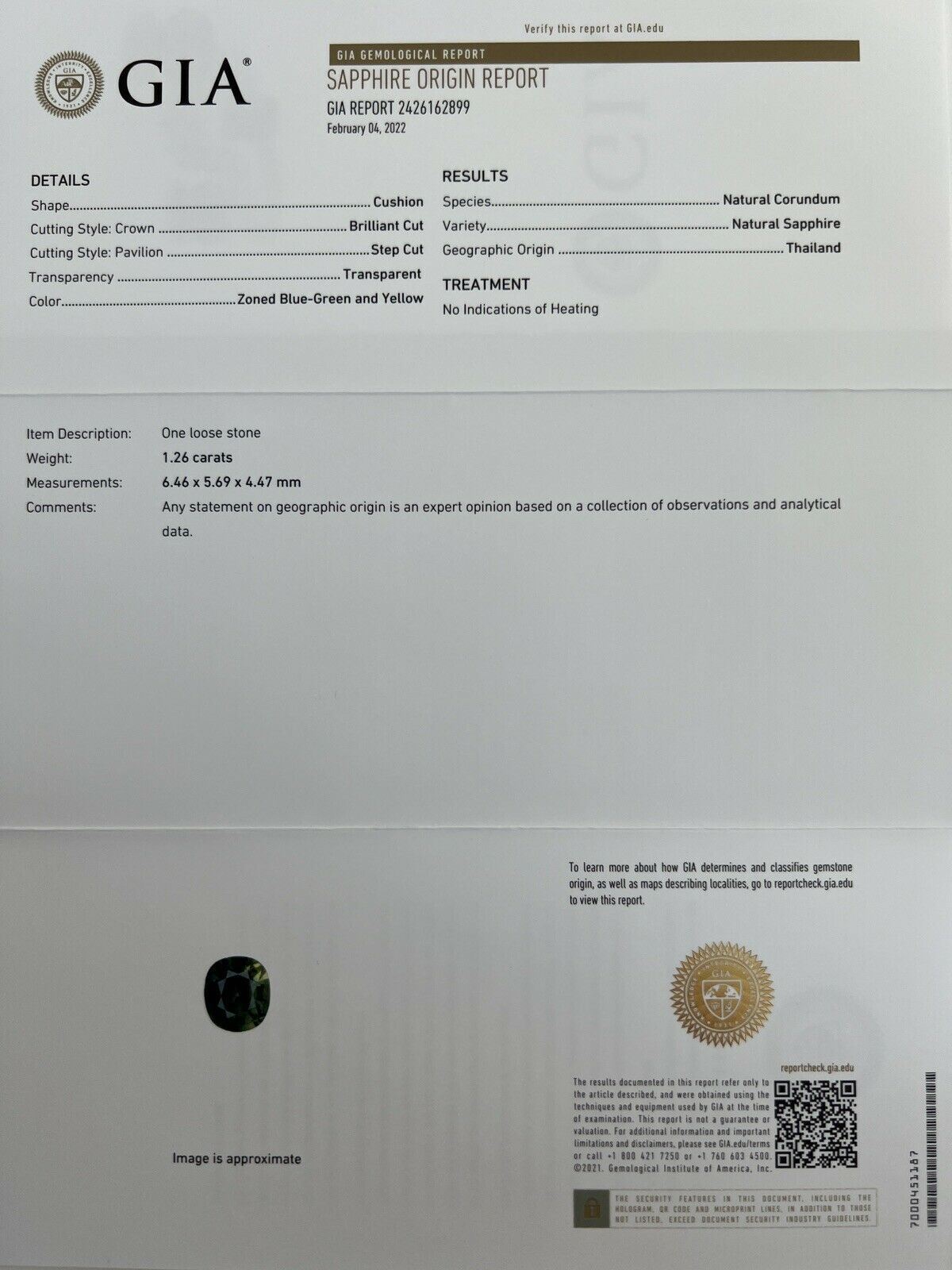 UNTREATED Parti Colour Sapphire 1.26ct GIA CERTIFIED Cushion Cut No Heat Gem — view 3