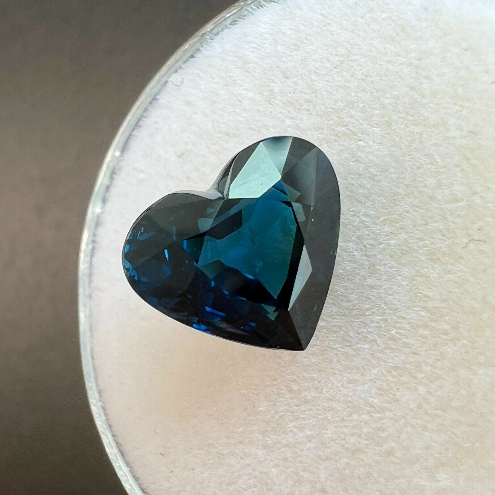 FINE 3.08ct Deep Blue NATURAL Sapphire Heart Cut Loose Rare Gemstone 9.2x8mm — view 4