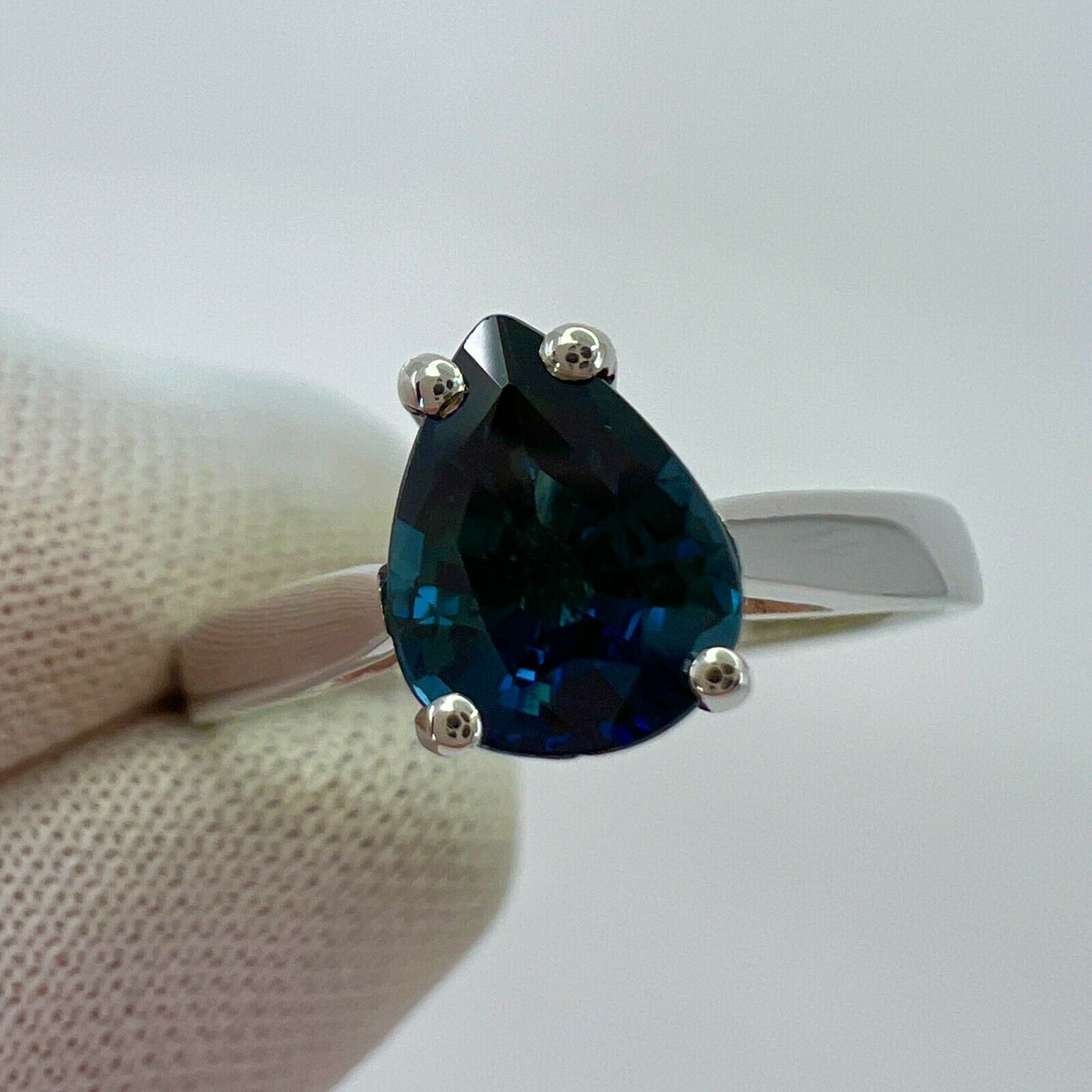 1.30ct Royal Blue Australian Sapphire Pear Cut 18k White Gold Solitaire Ring — view 4