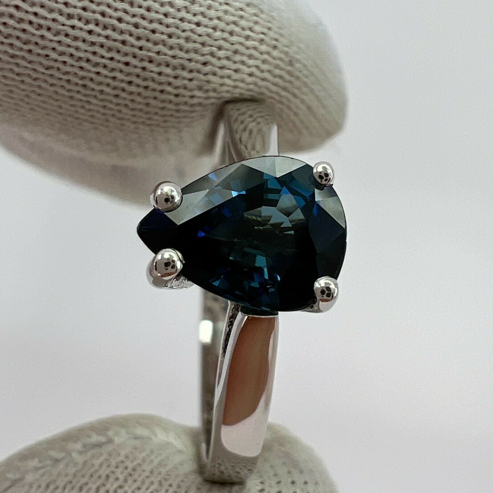 1.30ct Royal Blue Australian Sapphire Pear Cut 18k White Gold Solitaire Ring — view 5