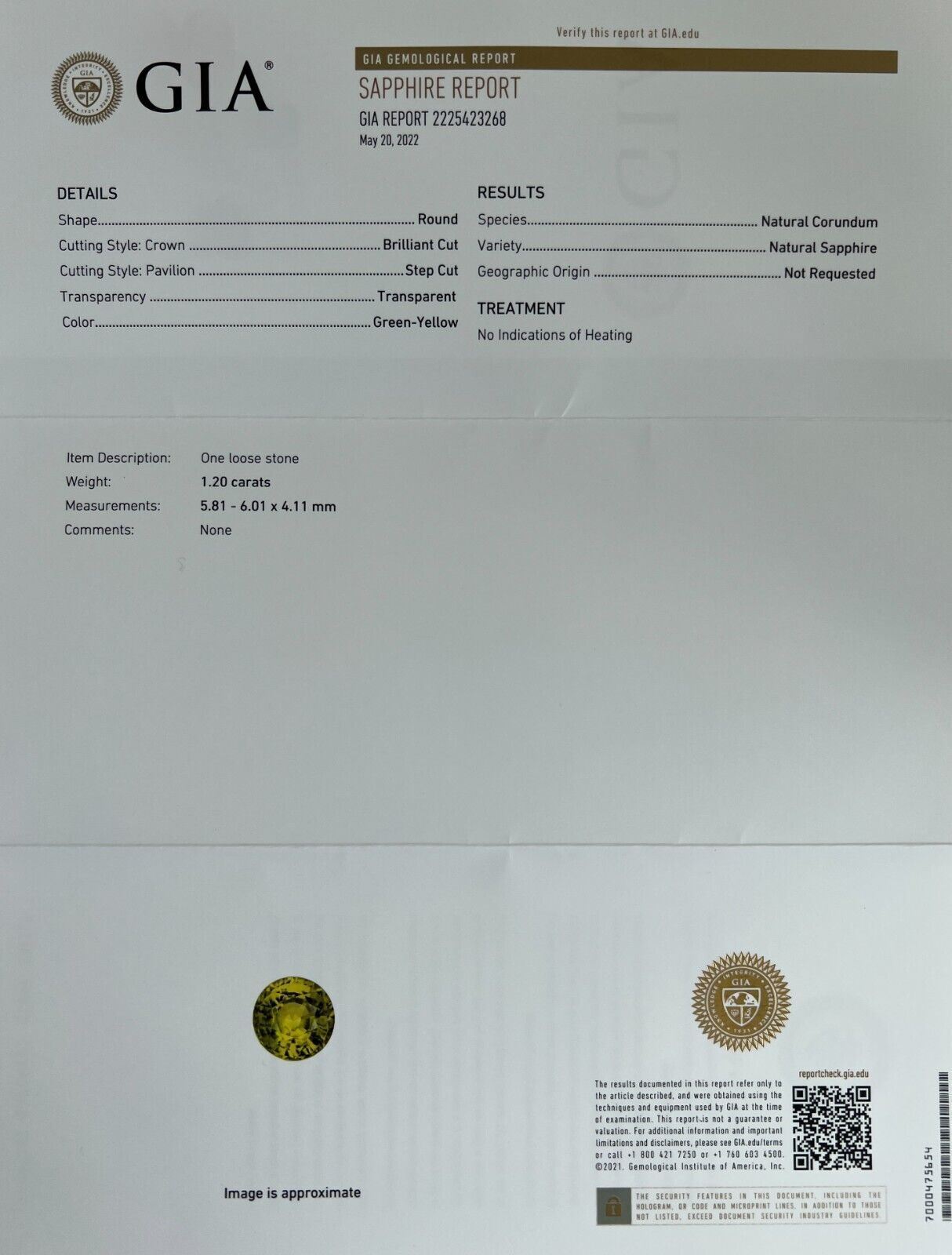 GIA CERTIFIED Green Yellow Sapphire 1.20ct UNTREATED Round Cut Unheated Rare — view 2