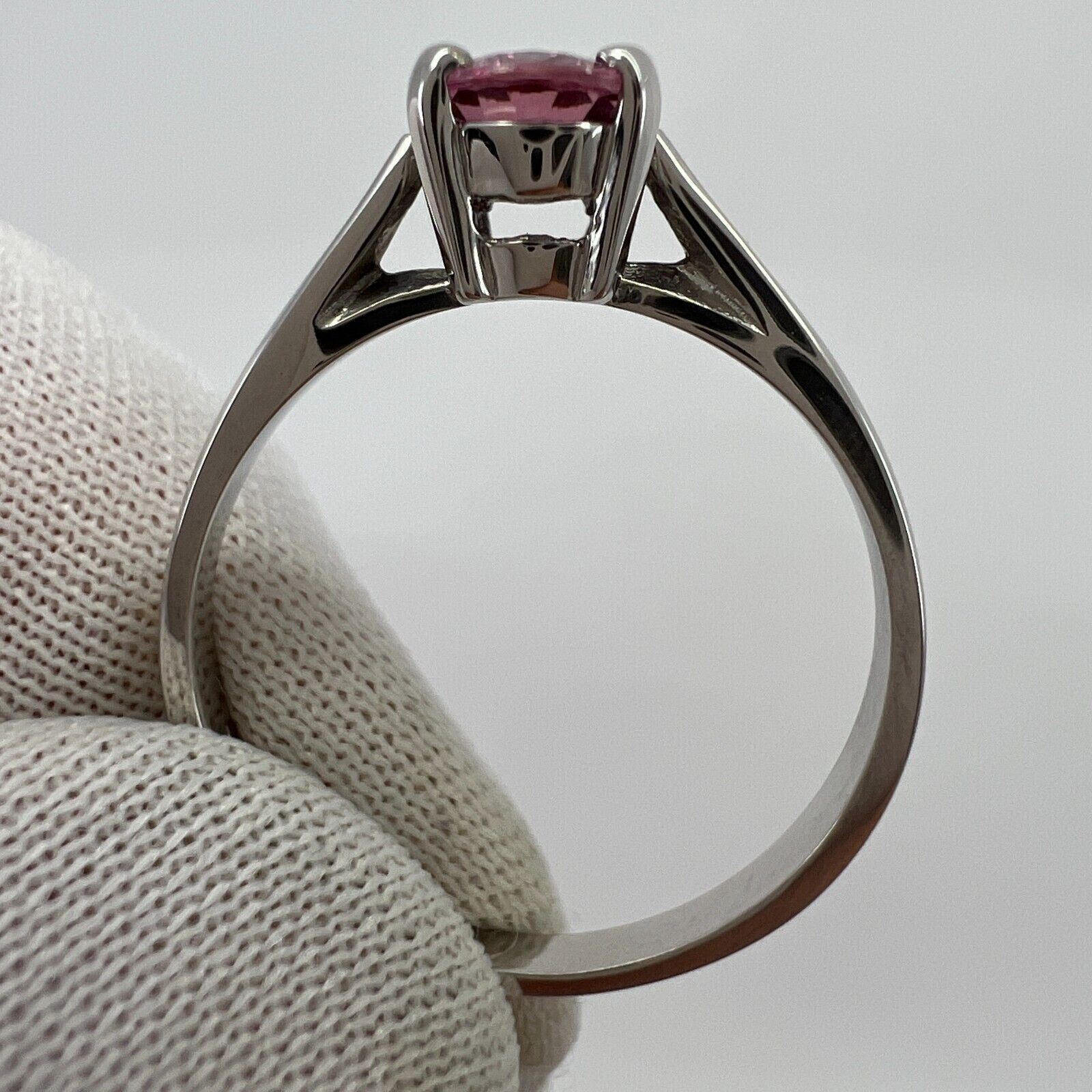 Fine Natural 1.05ct Vivid Pink Sapphire Oval Cut 18k White Gold Solitaire Ring — view 5