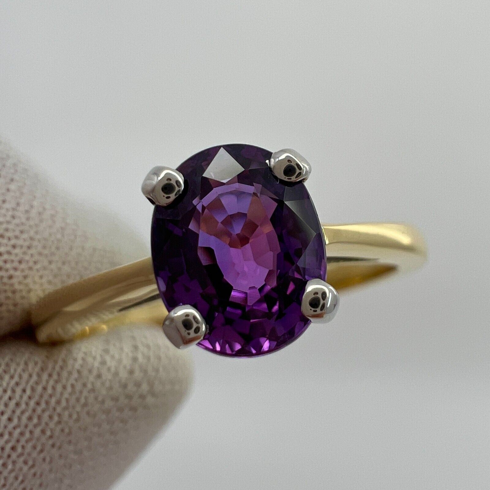 1.59 Carat Natural Deep Purple Sapphire Oval Cut 18 Karat Gold Solitaire Ring — view 2