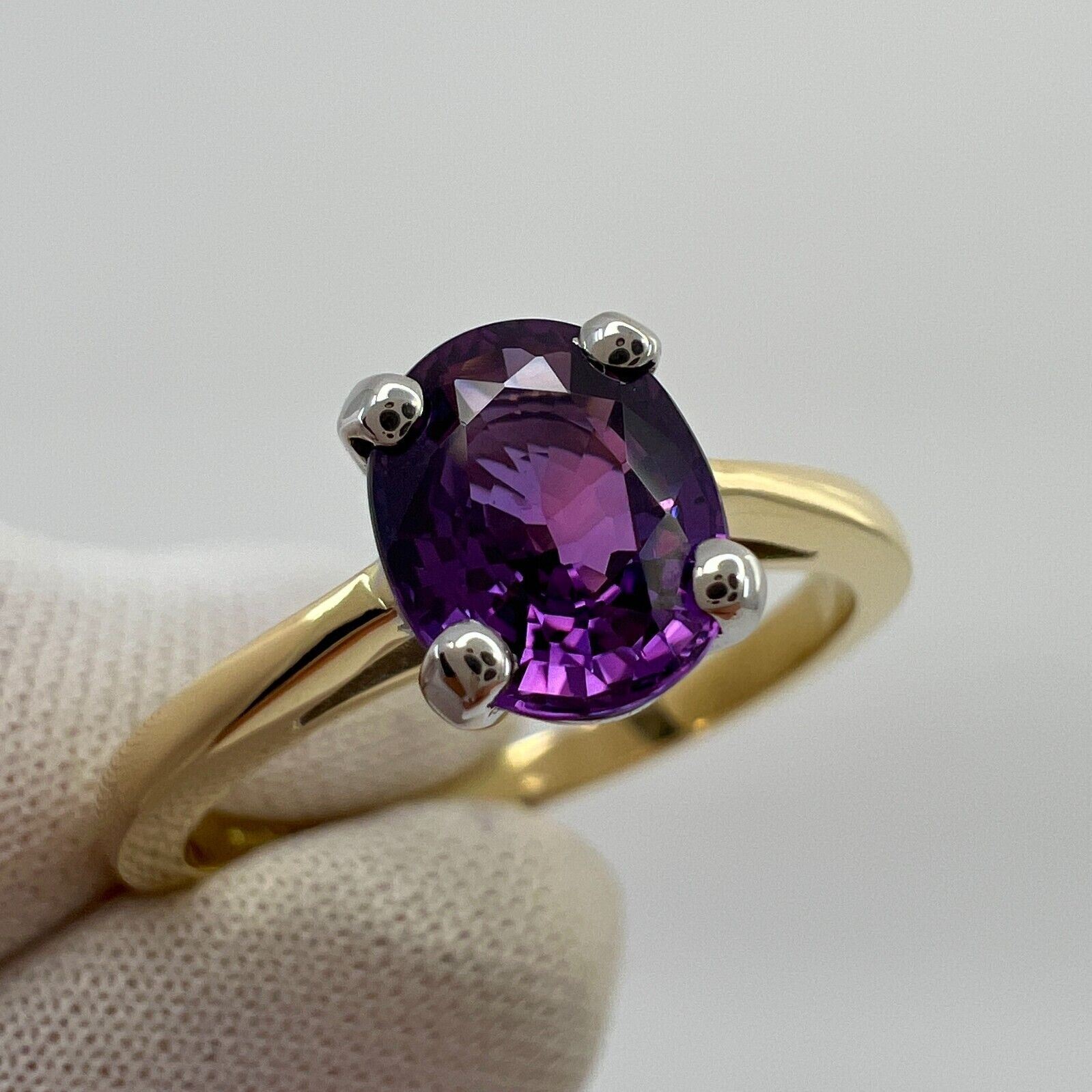 1.59 Carat Natural Deep Purple Sapphire Oval Cut 18 Karat Gold Solitaire Ring — view 4