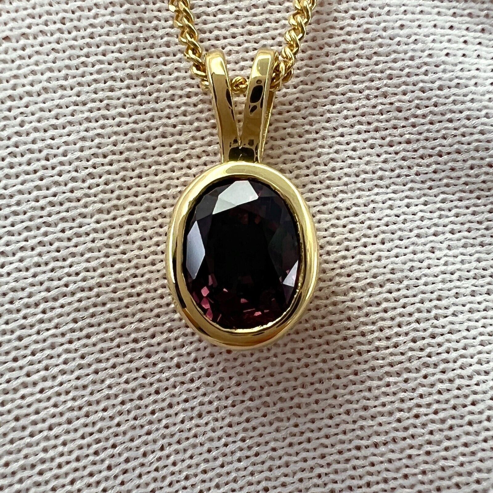 Deep Purple Red Ruby 1.20ct Oval Cut 18k Yellow Gold Solitaire Pendant Necklace — view 2