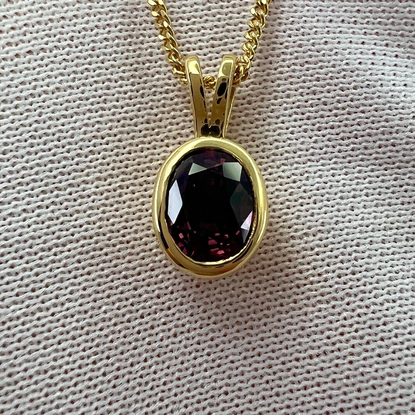 Deep Purple Red Ruby 1.20ct Oval Cut 18k Yellow Gold Solitaire Pendant Necklace — view 3