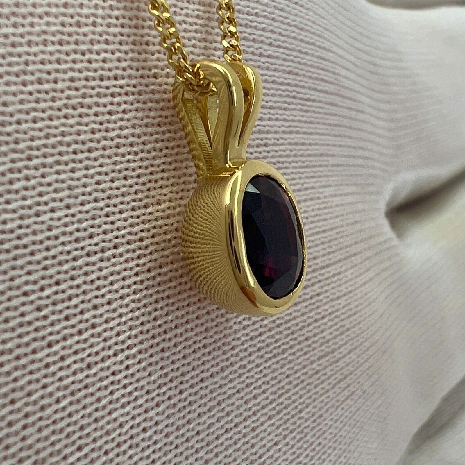 Deep Purple Red Ruby 1.20ct Oval Cut 18k Yellow Gold Solitaire Pendant Necklace — view 4
