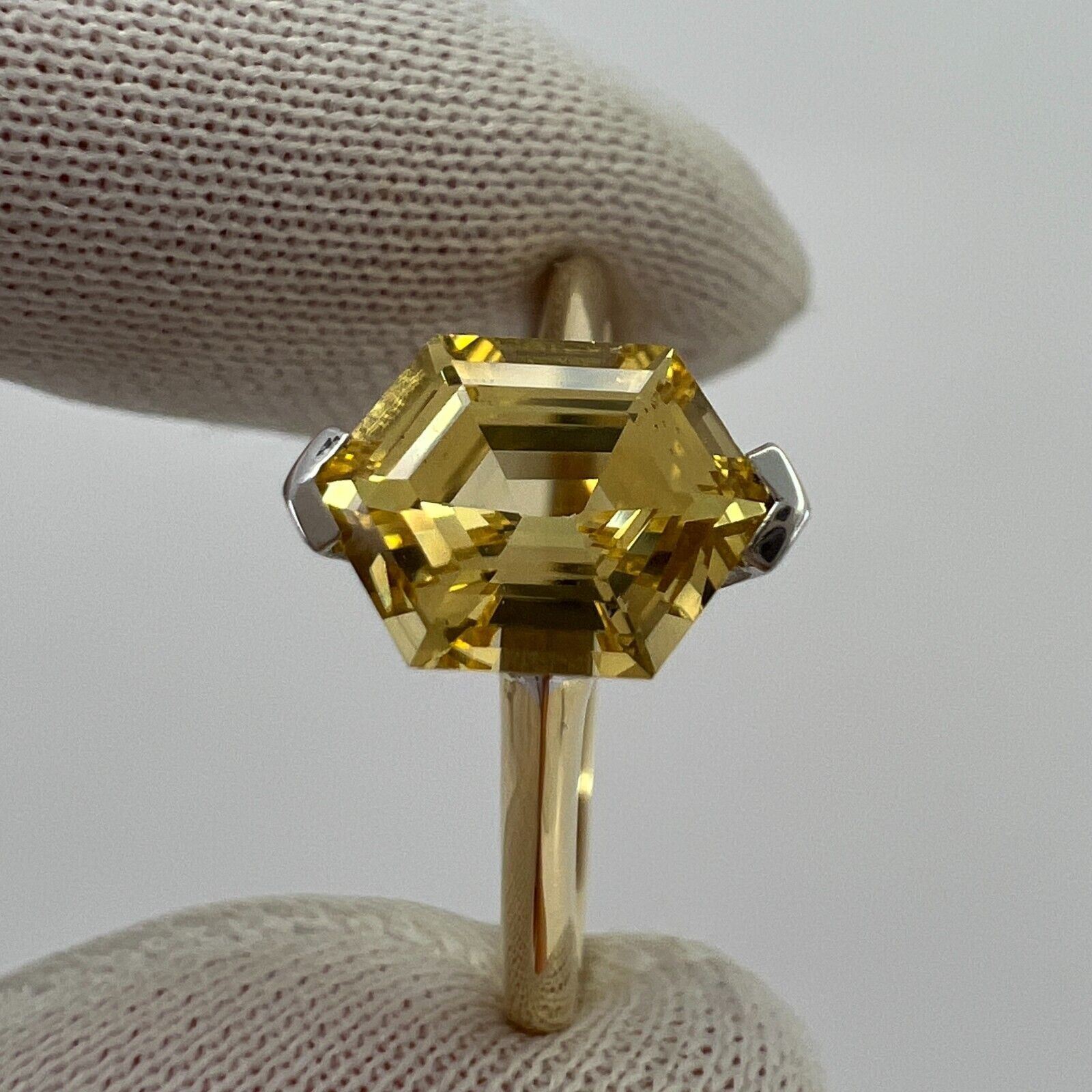 UNIQUE GIA Certified Untreated Yellow Ceylon Sapphire Fancy Hexagonal 18k Ring — view 5