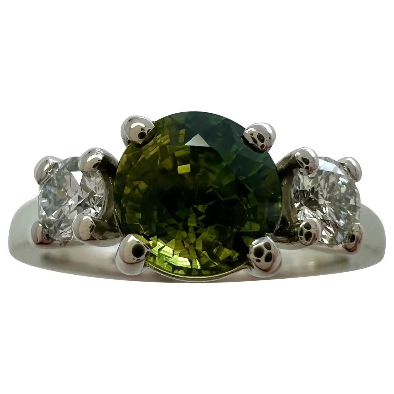 IGI Certified Untreated Bi Colour Sapphire & Diamond Three Stone Platinum Ring — view 1