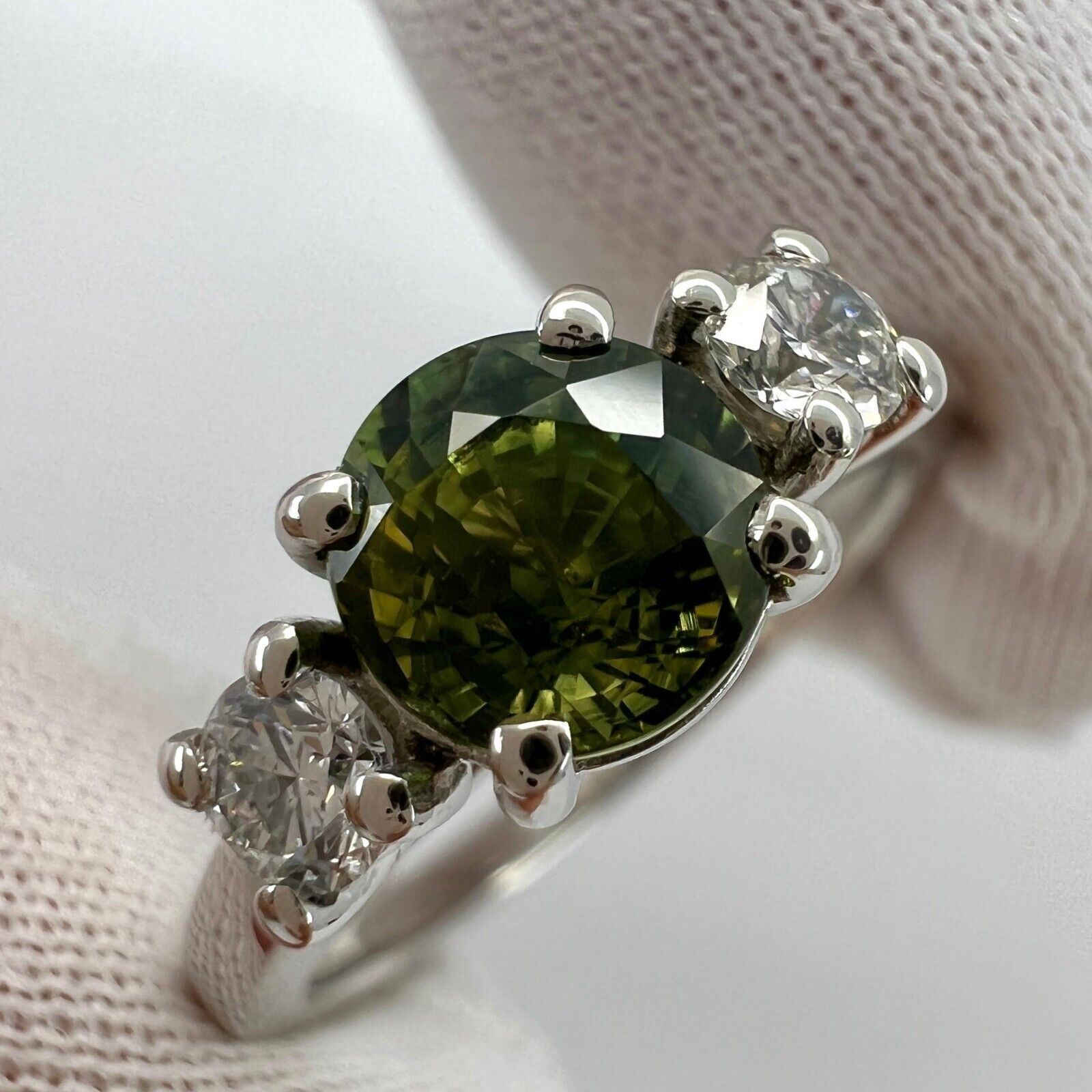 IGI Certified Untreated Bi Colour Sapphire & Diamond Three Stone Platinum Ring — view 3