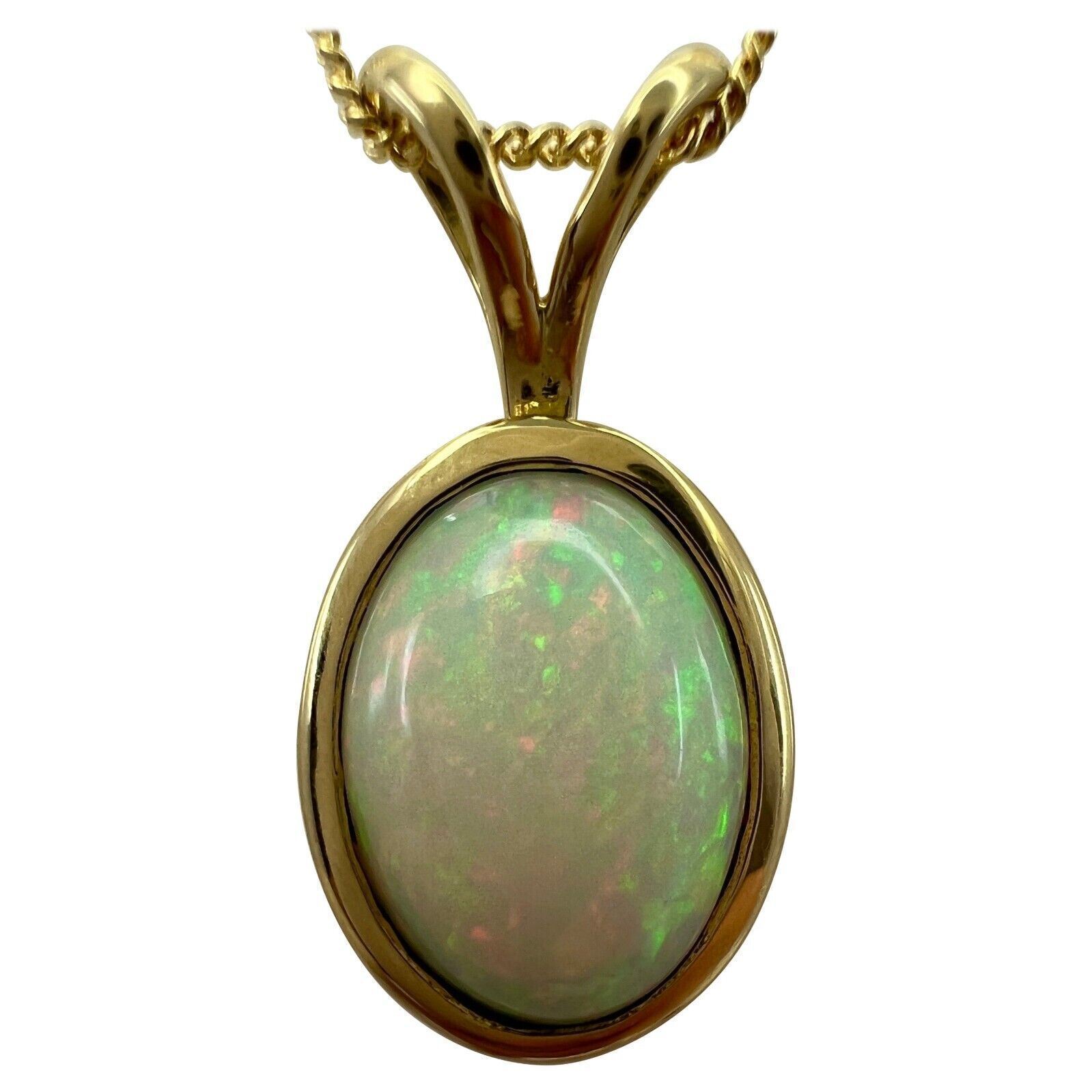 2.61ct Fine White Opal Oval Cabochon 18 Karat Yellow Gold Pendant Necklace