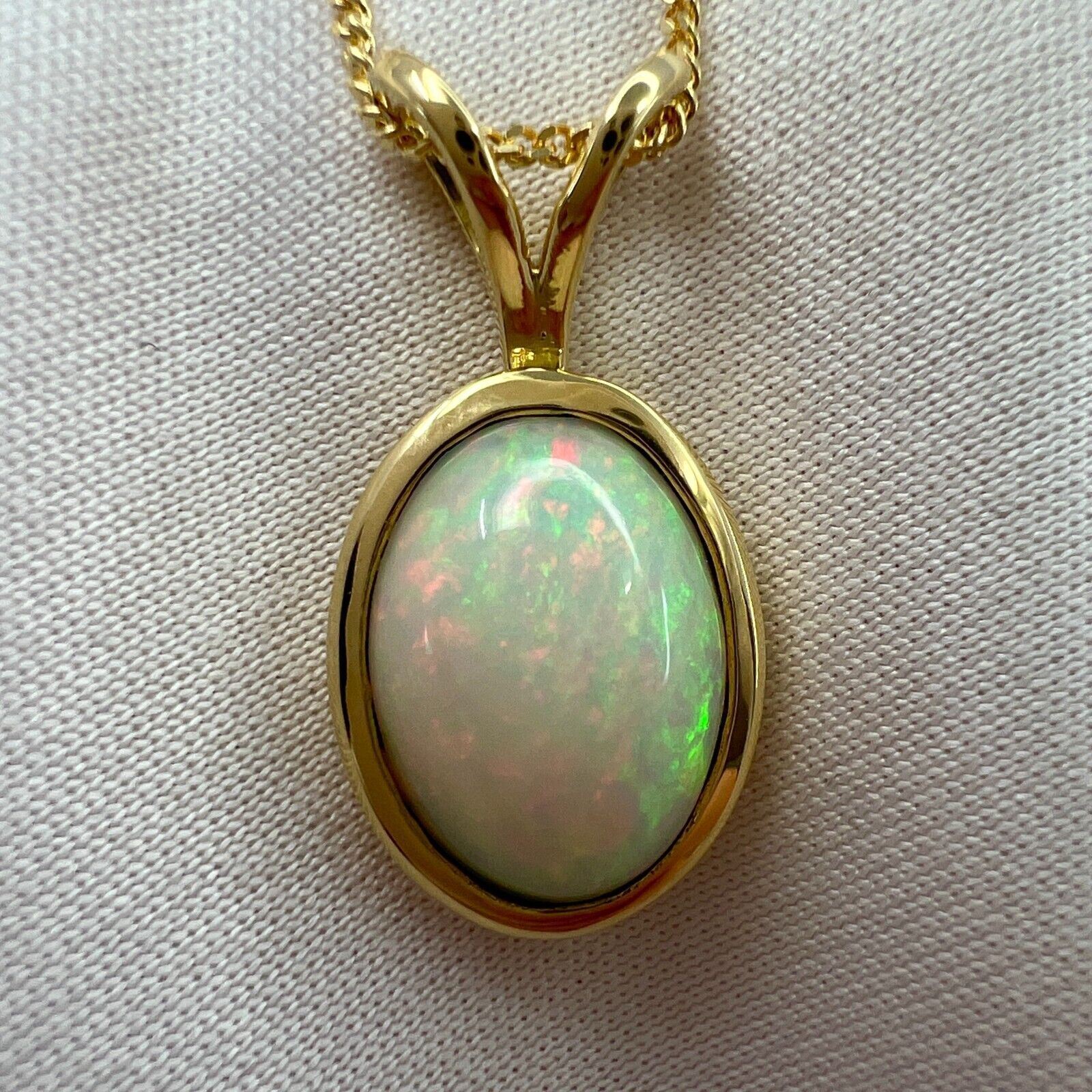 2.61ct Fine White Opal Oval Cabochon 18 Karat Yellow Gold Pendant Necklace — view 2
