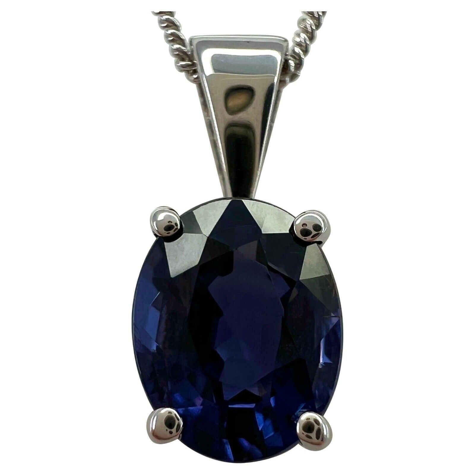 1.63ct Purple Blue Spinel Oval Cut 18k White Gold Solitaire Pendant Necklace