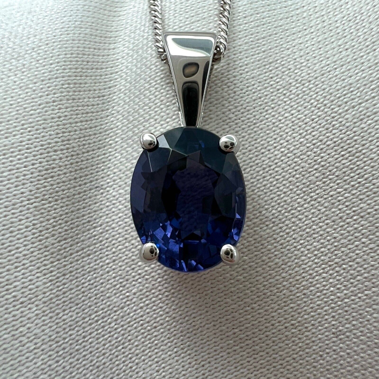 1.63ct Purple Blue Spinel Oval Cut 18k White Gold Solitaire Pendant Necklace — view 2