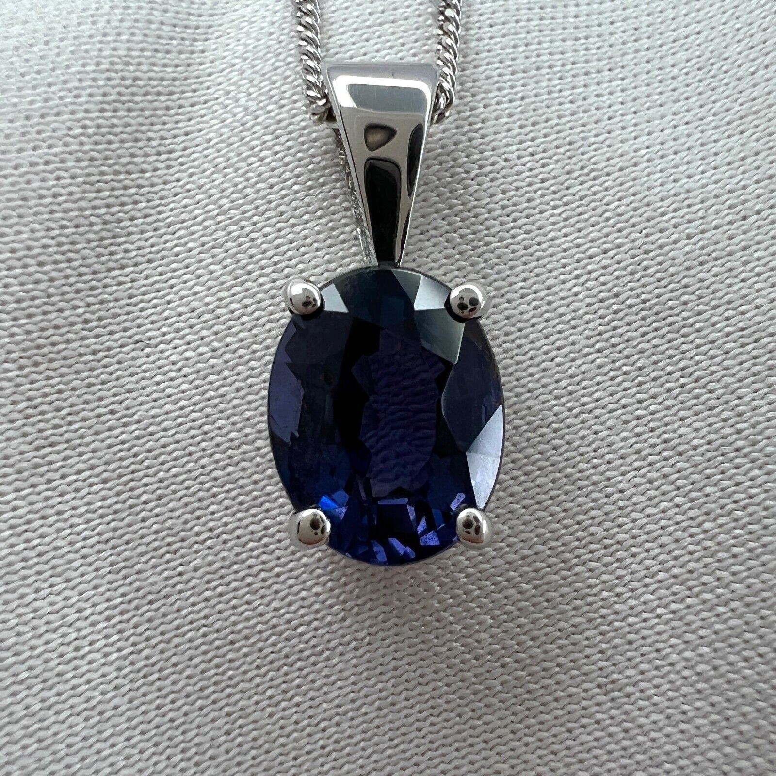 1.63ct Purple Blue Spinel Oval Cut 18k White Gold Solitaire Pendant Necklace — view 3