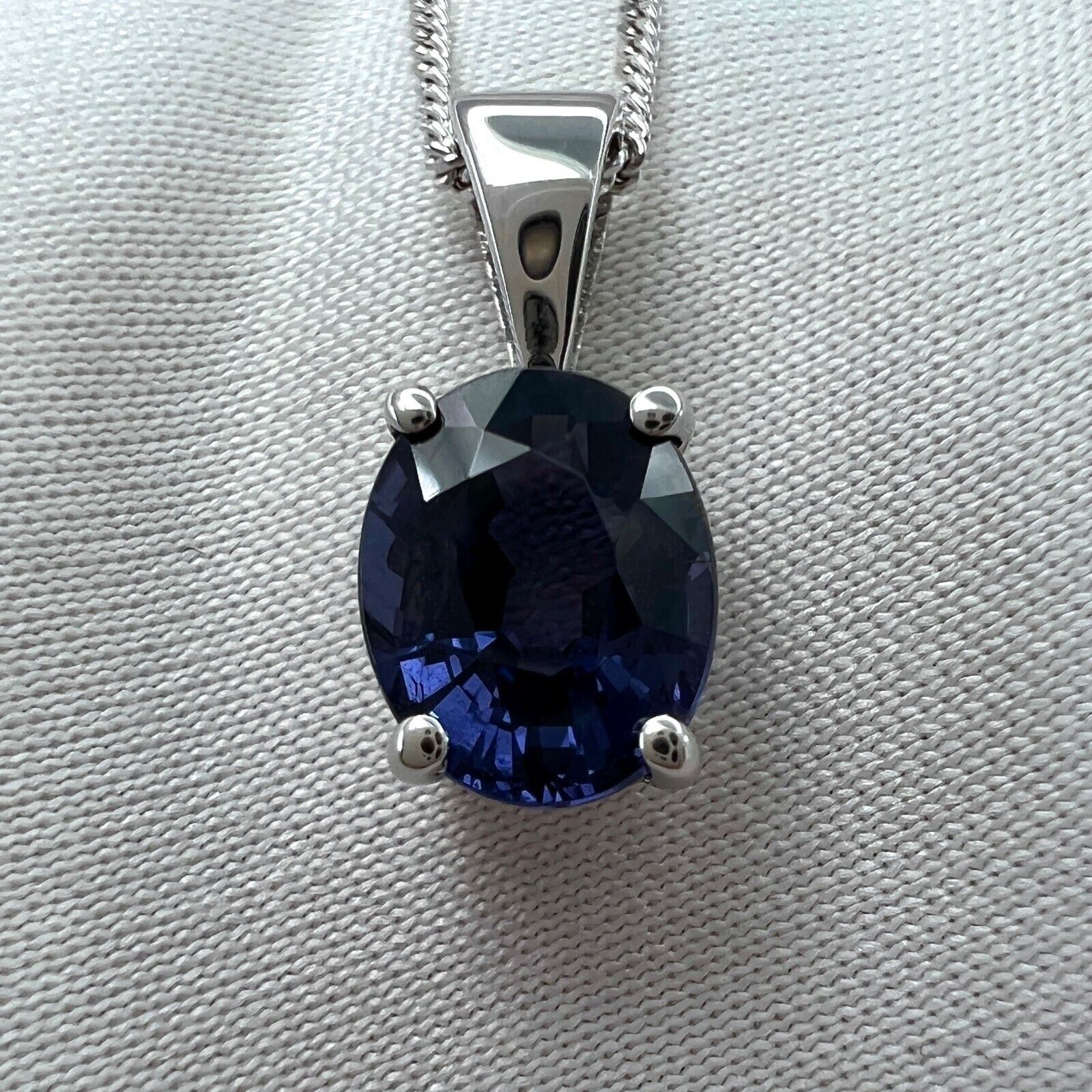 1.63ct Purple Blue Spinel Oval Cut 18k White Gold Solitaire Pendant Necklace — view 4
