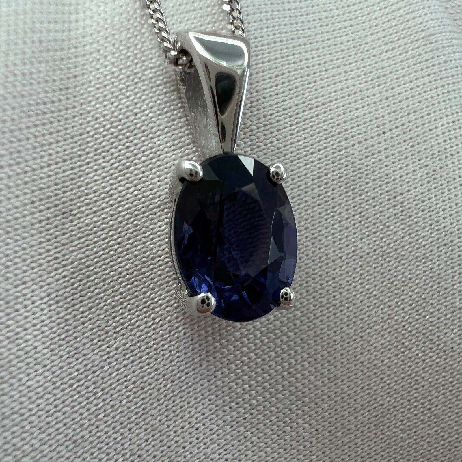 1.63ct Purple Blue Spinel Oval Cut 18k White Gold Solitaire Pendant Necklace — view 5