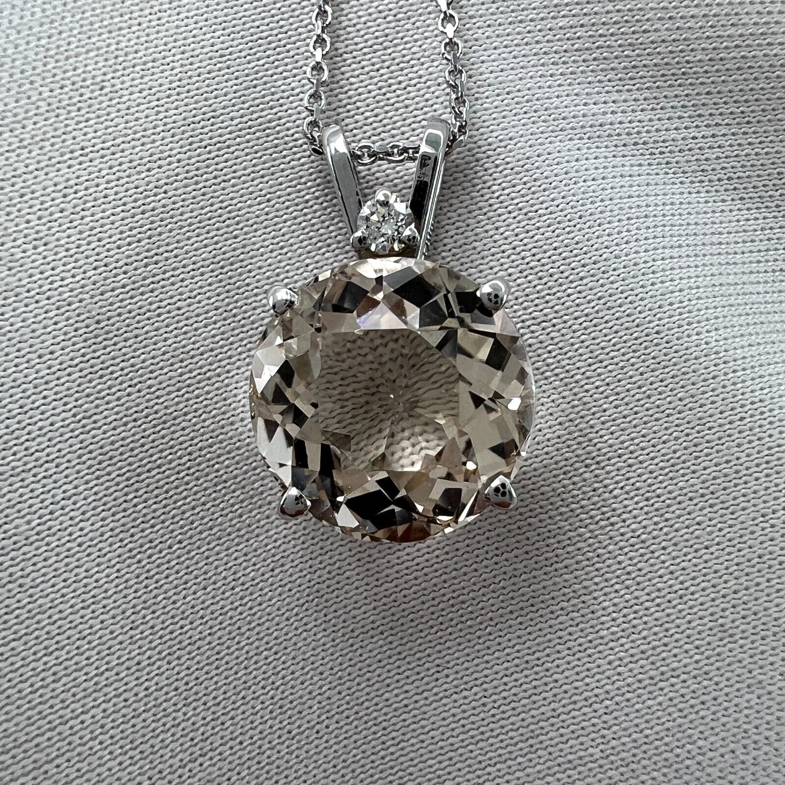 4 Carat Peach Morganite & Diamond Round Cut 14k White Gold Pendant Necklace — view 2