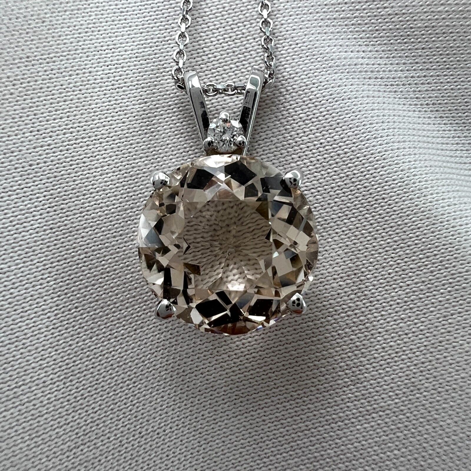 4 Carat Peach Morganite & Diamond Round Cut 14k White Gold Pendant Necklace — view 3