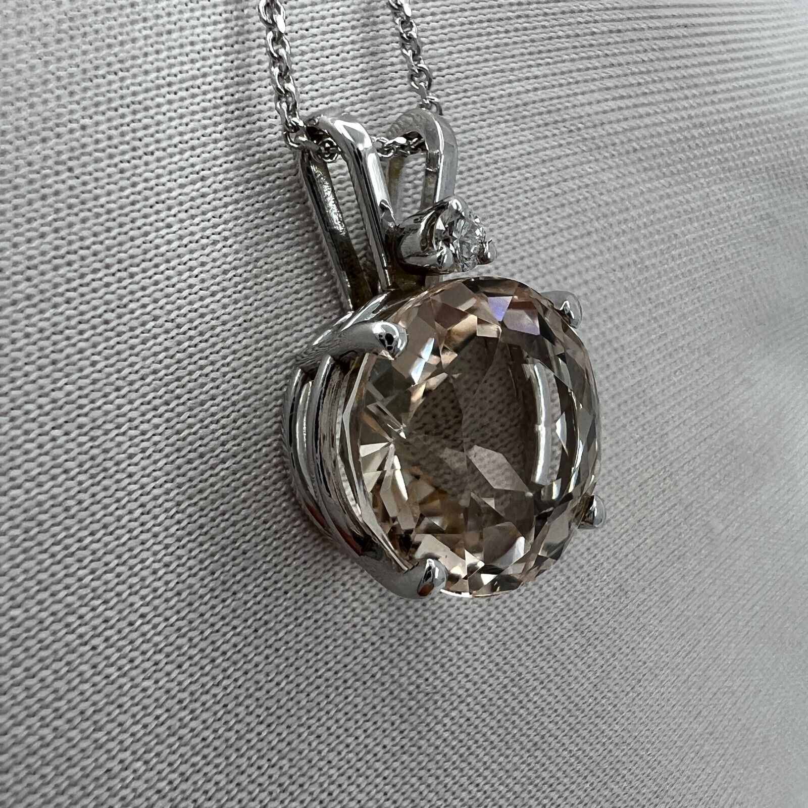 4 Carat Peach Morganite & Diamond Round Cut 14k White Gold Pendant Necklace — view 4