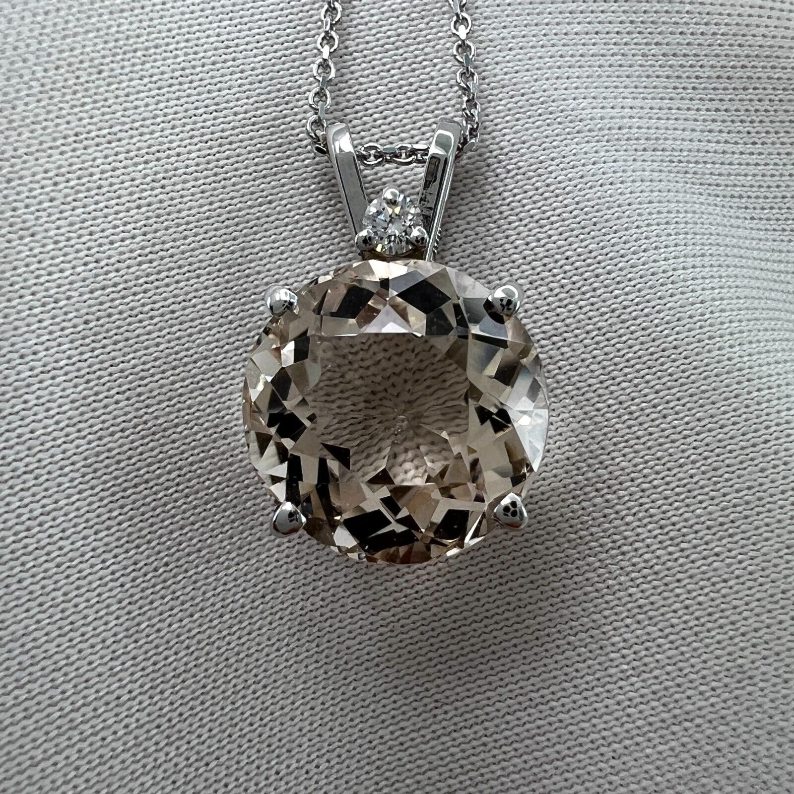 4 Carat Peach Morganite & Diamond Round Cut 14k White Gold Pendant Necklace — view 5
