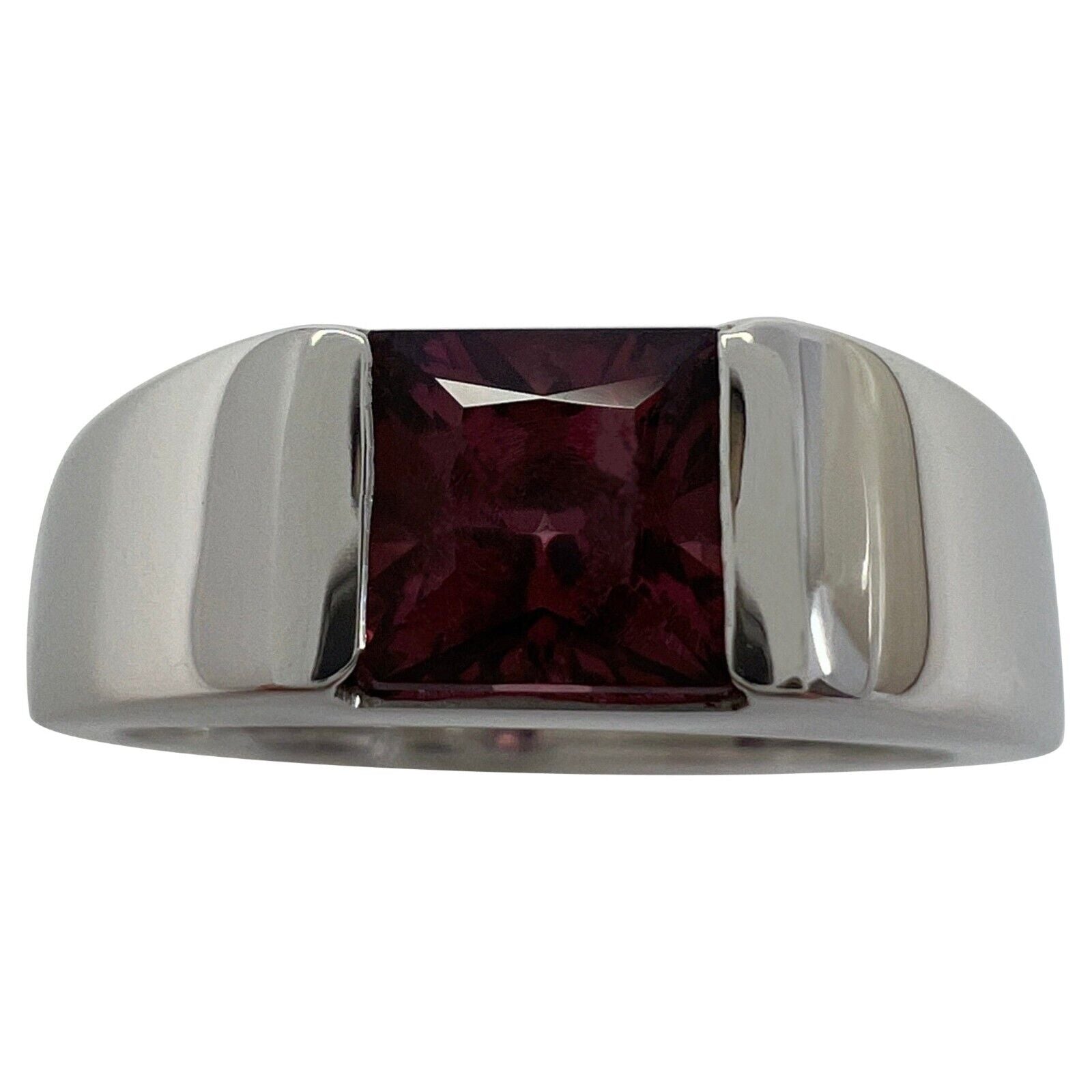 RARE Vintage Cartier Vivid Pink Purple Rhodolite Garnet 18k White Gold Tank Ring