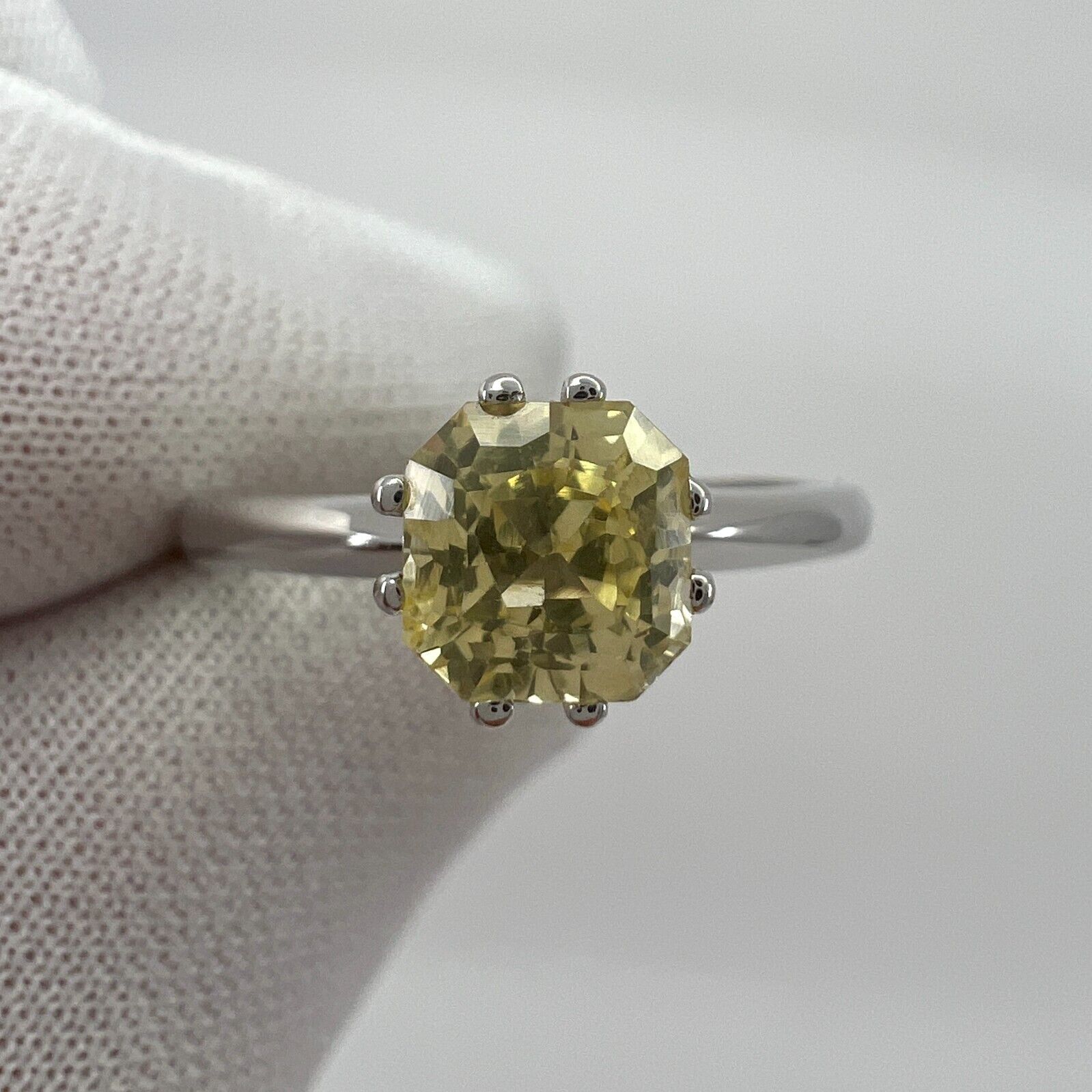CERTIFIED 1.03ct Fancy Cushion Ceylon Yellow Sapphire White Gold Solitaire Ring — view 3
