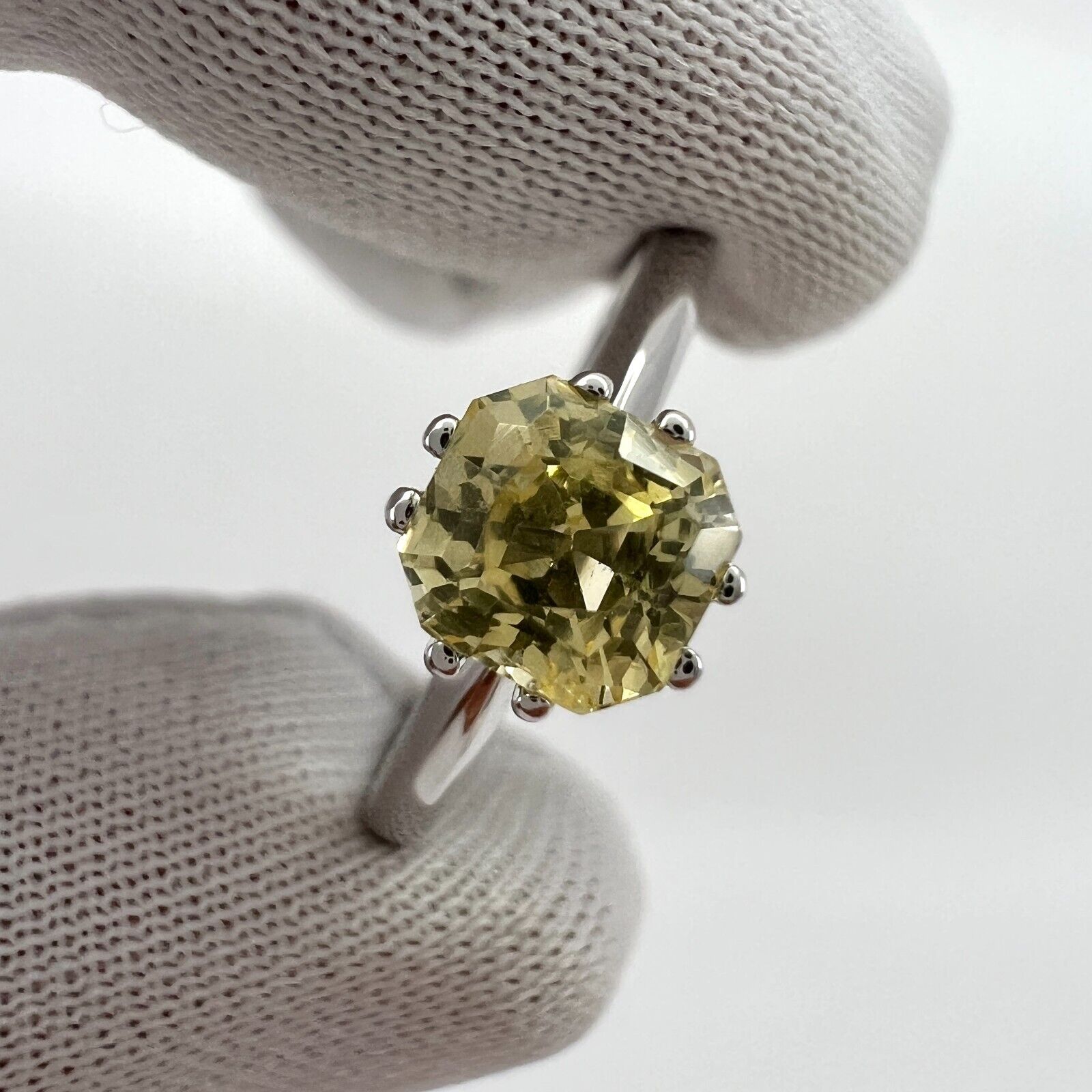CERTIFIED 1.03ct Fancy Cushion Ceylon Yellow Sapphire White Gold Solitaire Ring — view 4