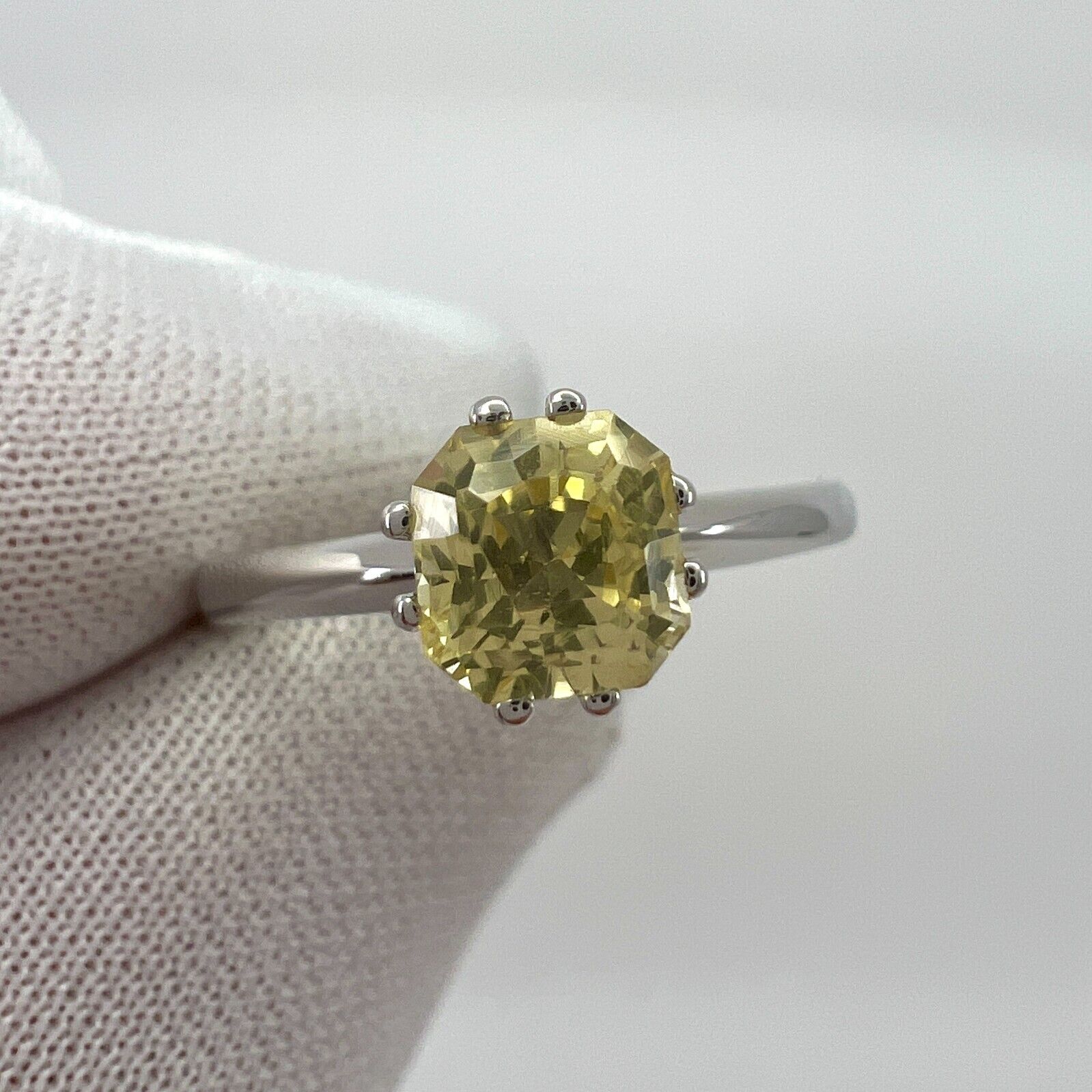 CERTIFIED 1.03ct Fancy Cushion Ceylon Yellow Sapphire White Gold Solitaire Ring — view 5