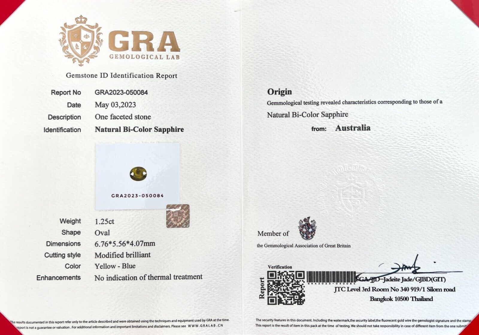 1.25ct Bi Colour Sapphire GRA CERTIFIED Oval Cut Yellow Blue Loose Gem 6.7x5.5mm — view 3