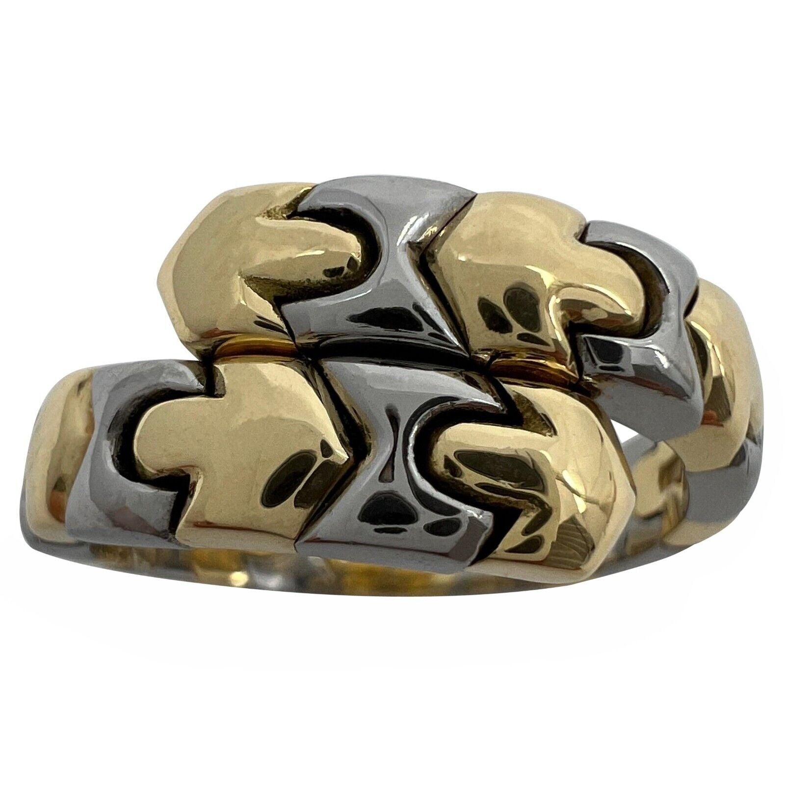 Rare Vintage Bvlgari Alveare Parentesi 18k Yellow Gold & Steel Spring Snake Ring