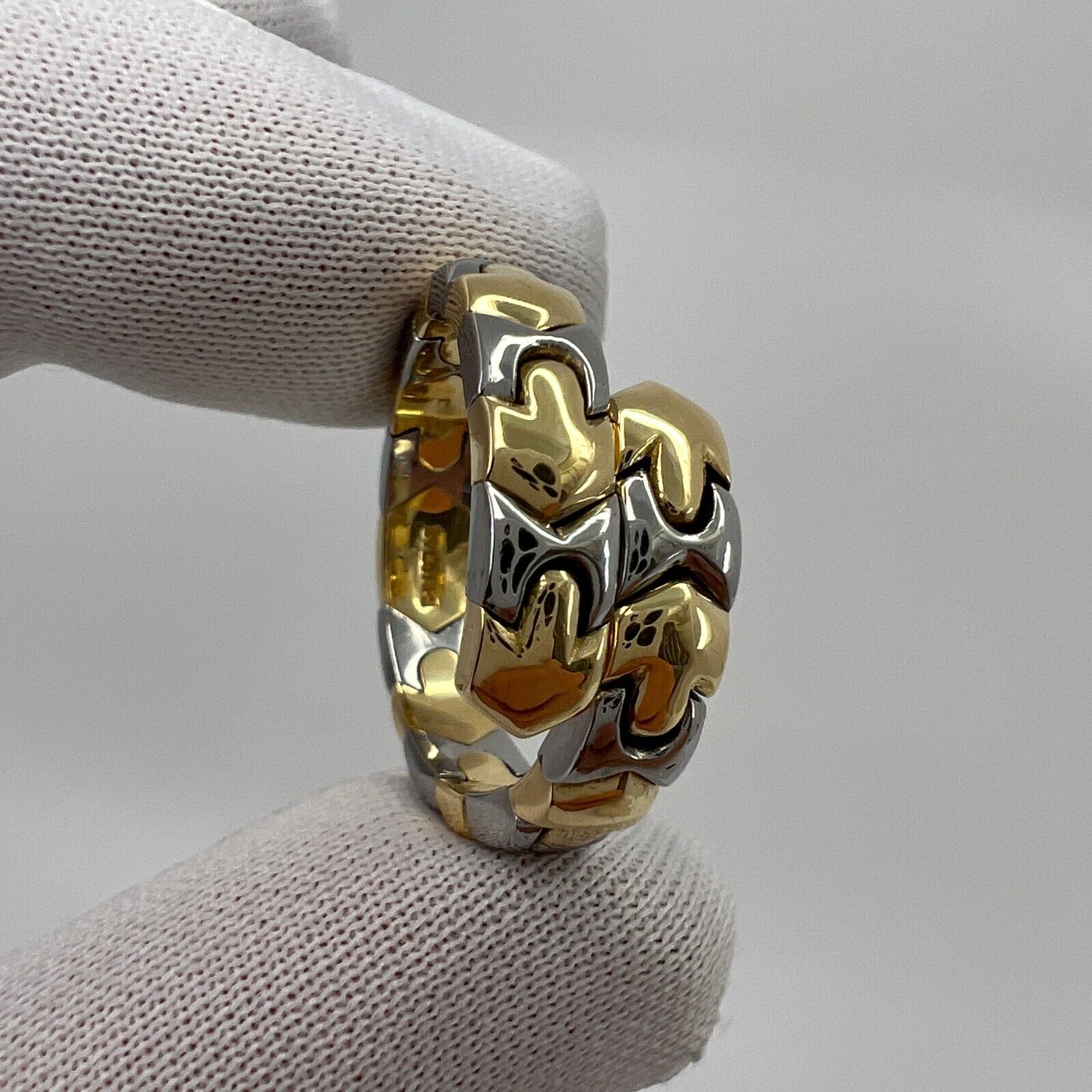 Rare Vintage Bvlgari Alveare Parentesi 18k Yellow Gold & Steel Spring Snake Ring — view 3