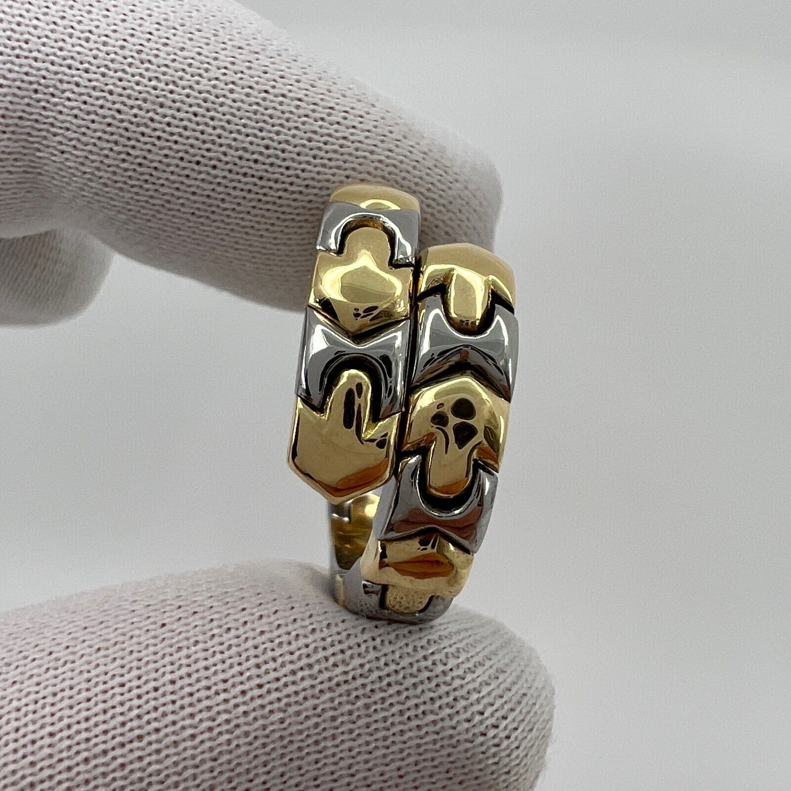 Rare Vintage Bvlgari Alveare Parentesi 18k Yellow Gold & Steel Spring Snake Ring — view 5