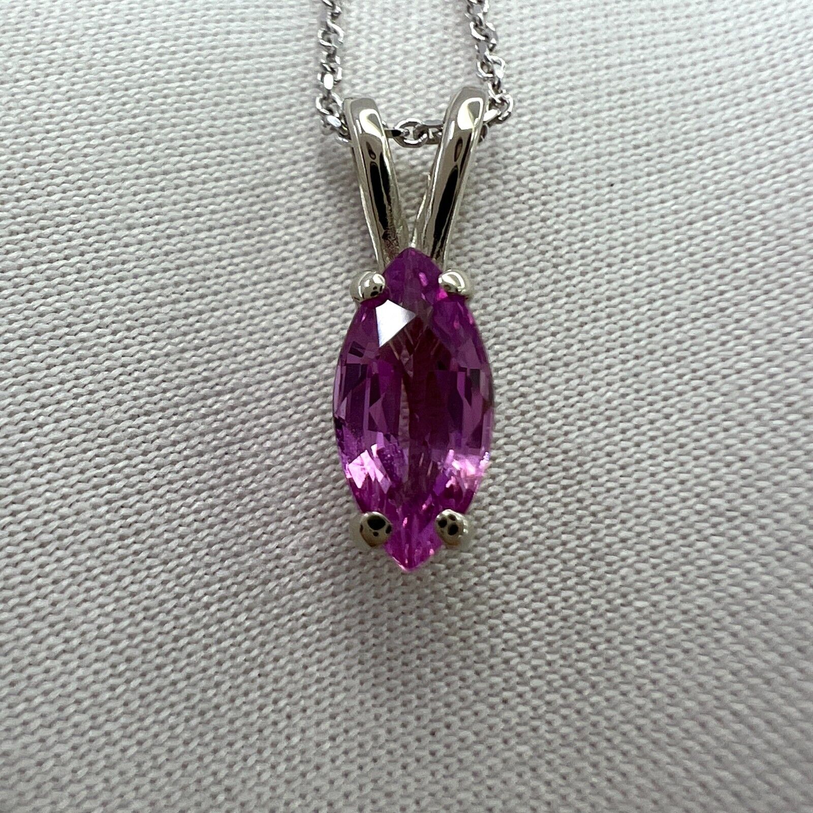 IGI Certified Fine Vivid Pink Unheated Sapphire Marquise Cut White Gold Pendant — view 2