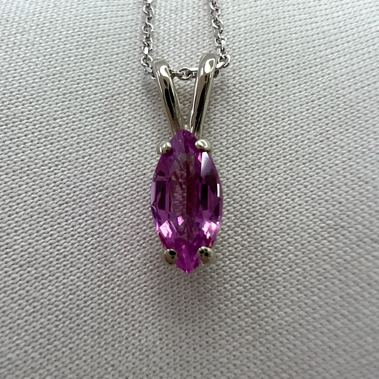 IGI Certified Fine Vivid Pink Unheated Sapphire Marquise Cut White Gold Pendant — view 4