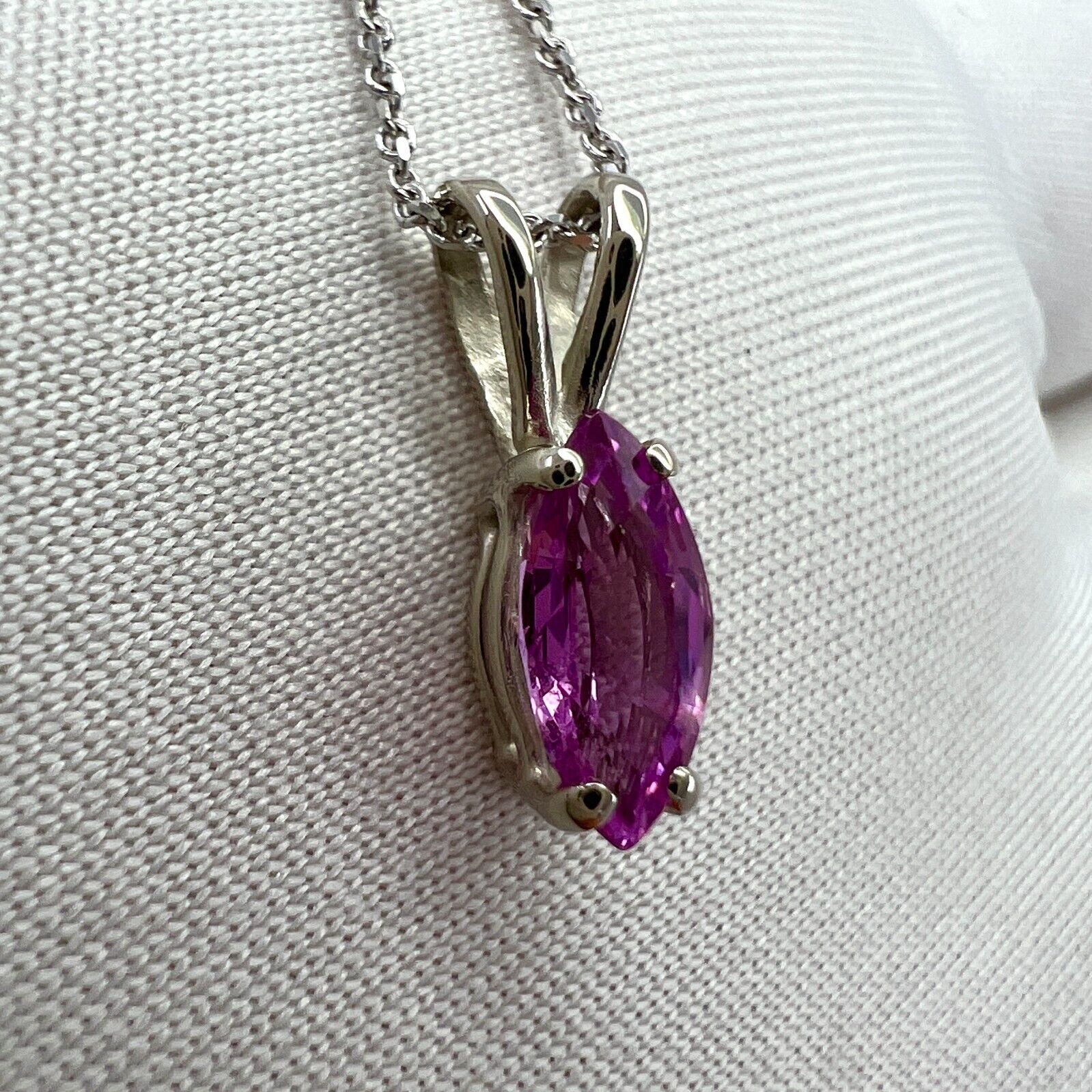 IGI Certified Fine Vivid Pink Unheated Sapphire Marquise Cut White Gold Pendant — view 5