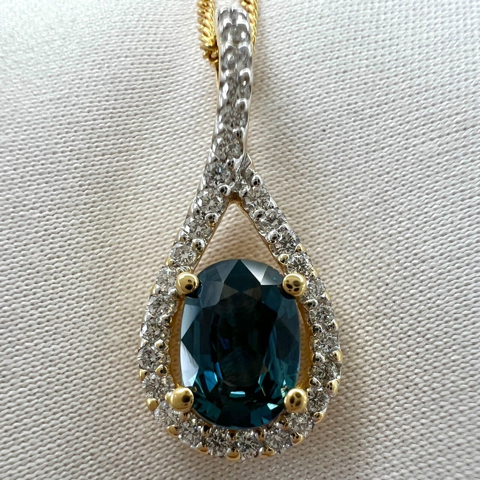 NATURAL 1.23ct Blue Sapphire & Diamond Crossover 18k Gold Oval Pendant Necklace — view 3