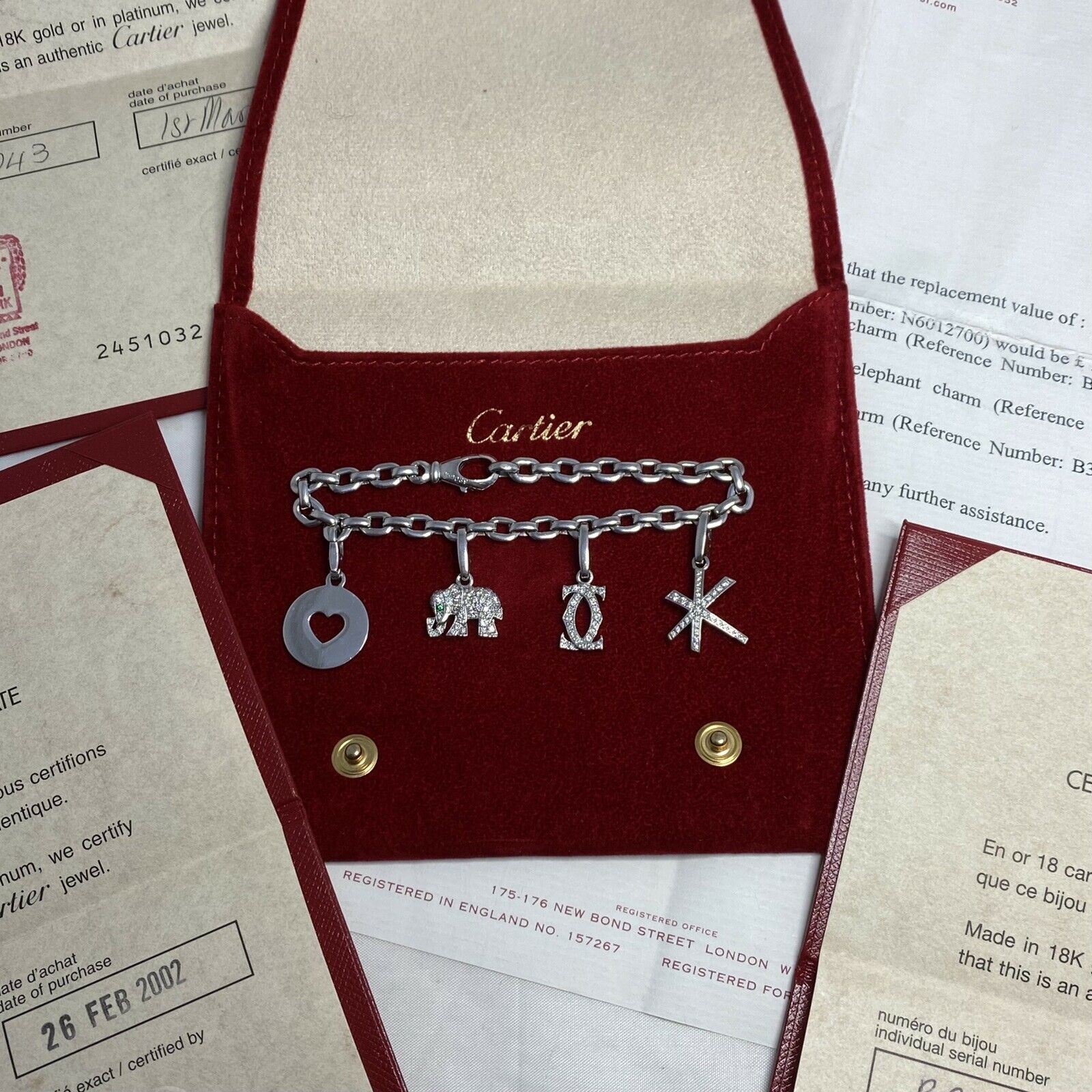 Cartier Meplat Charm Bracelet 18k White Gold Diamond Khandy Elephant Star Heart — view 2