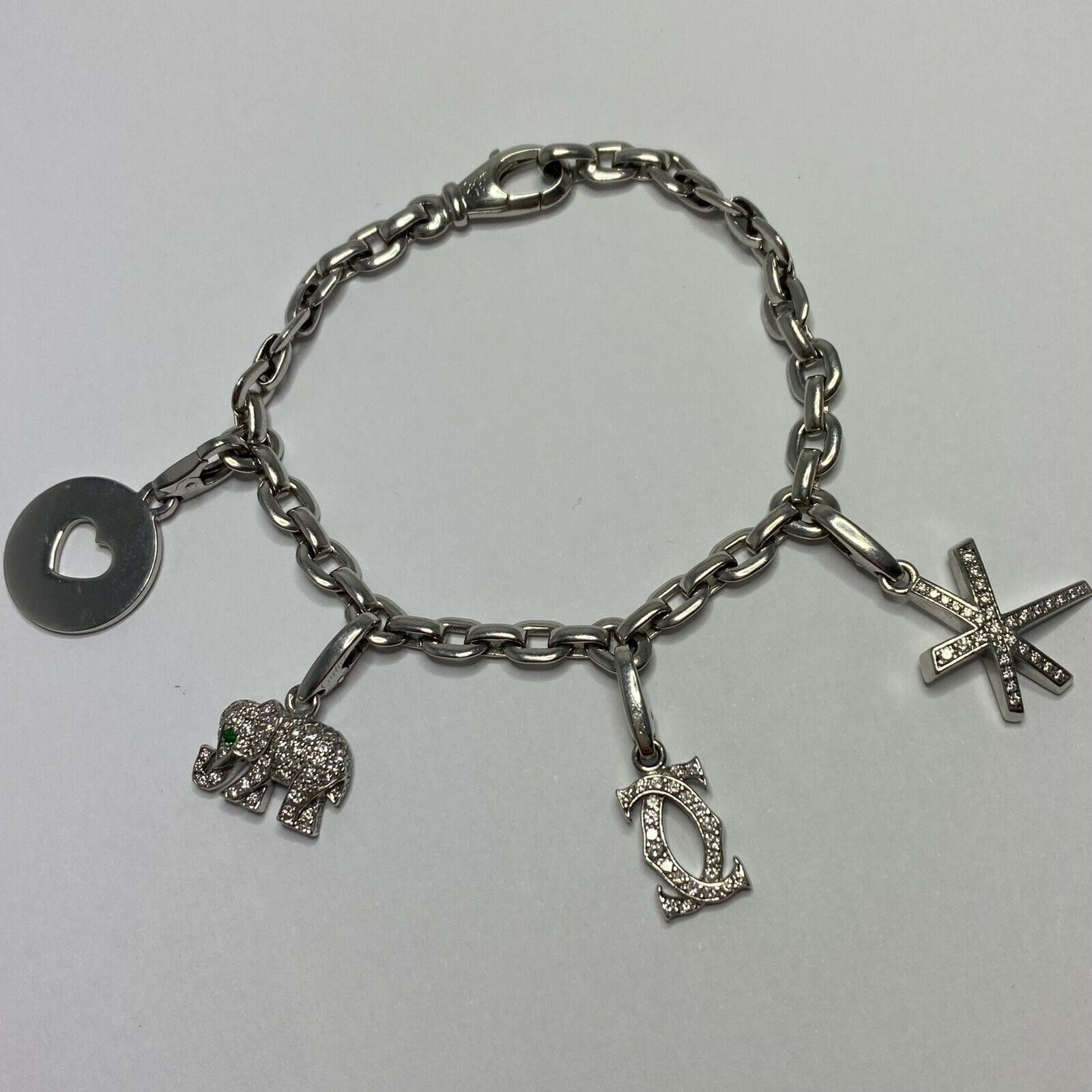 Cartier Meplat Charm Bracelet 18k White Gold Diamond Khandy Elephant Star Heart — view 3