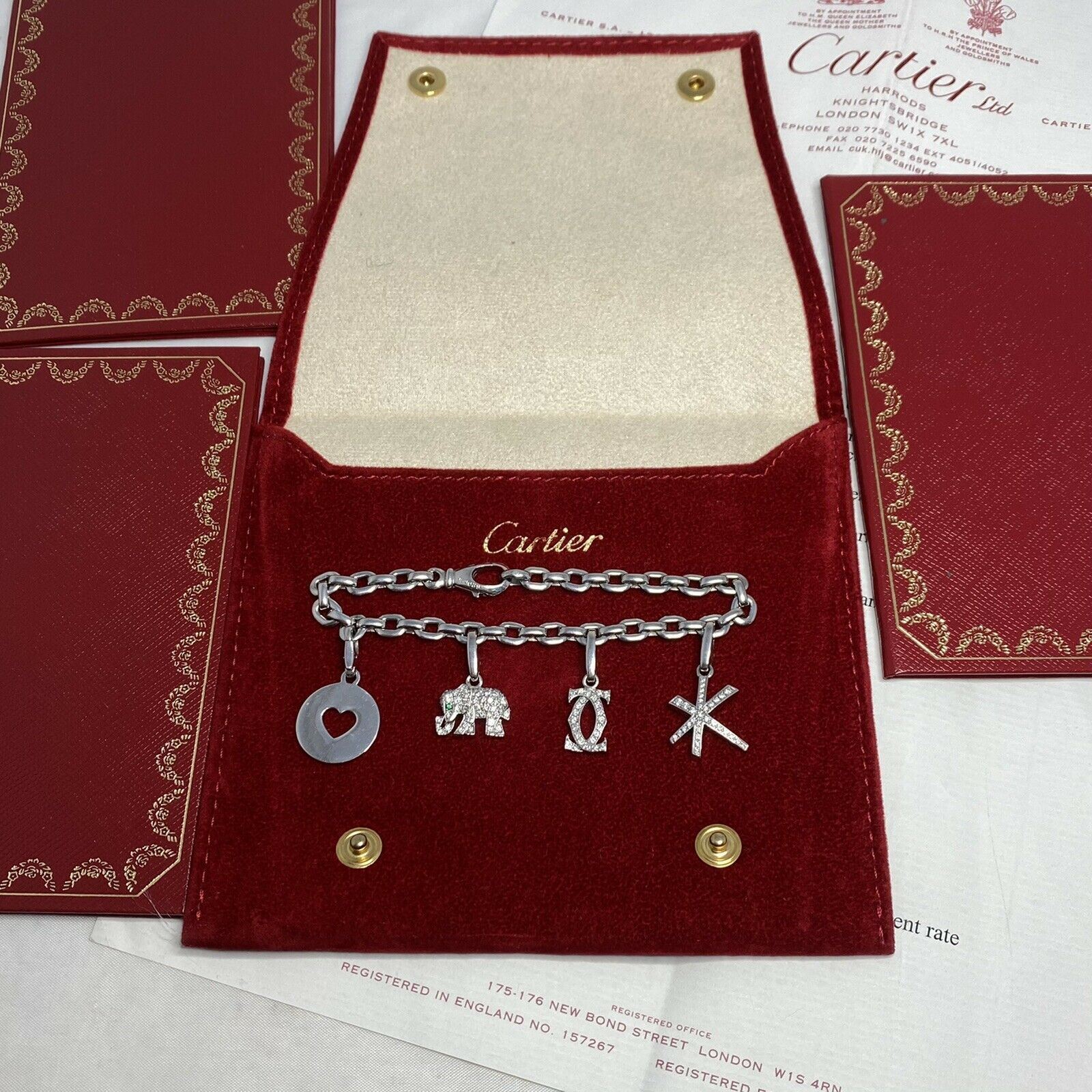 Cartier Meplat Charm Bracelet 18k White Gold Diamond Khandy Elephant Star Heart — view 4