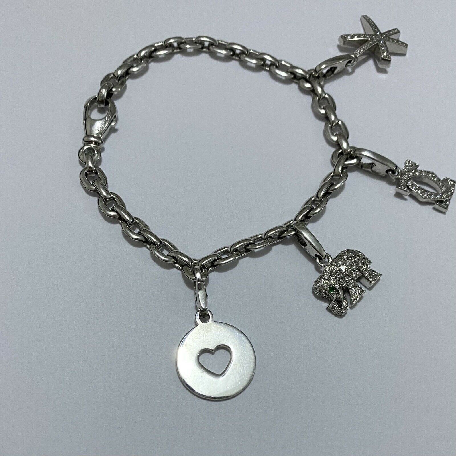 Cartier Meplat Charm Bracelet 18k White Gold Diamond Khandy Elephant Star Heart — view 5