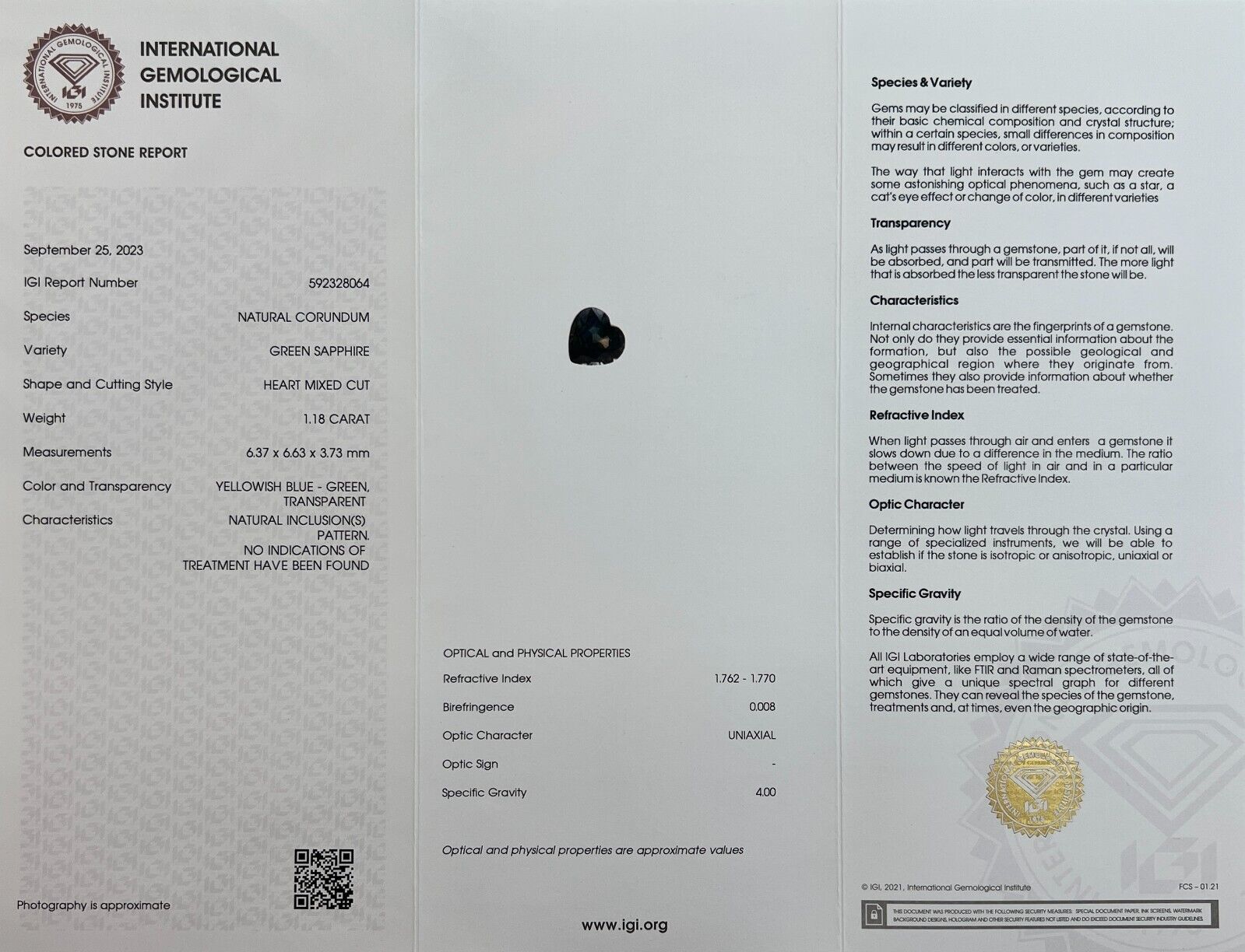 1.18ct NATURAL Bi Colour Sapphire Yellow Blue Green NO HEAT Heart IGI CERTIFIED — view 2