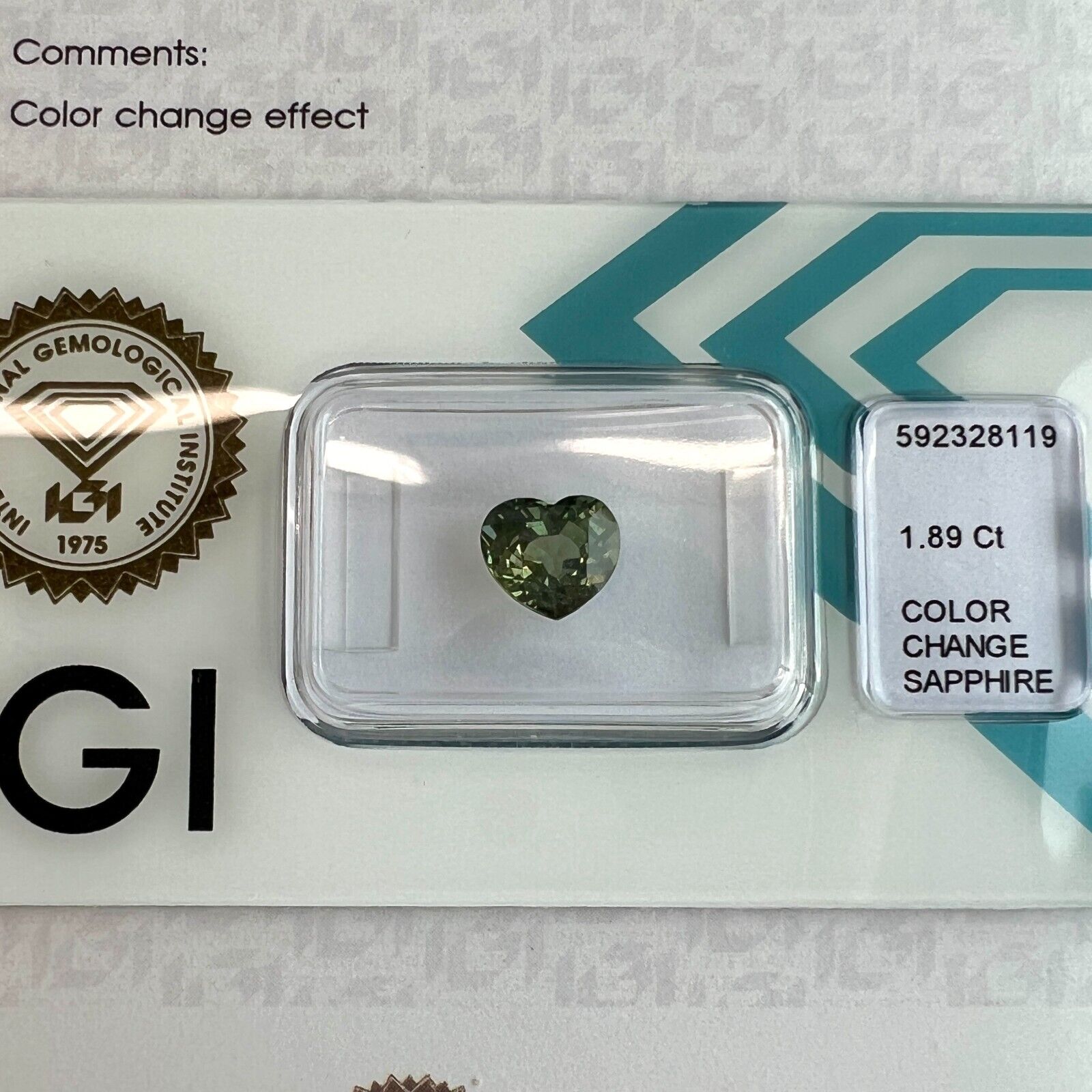 NATURAL 1.89ct COLOUR CHANGE Blue Green Sapphire NO HEAT Heart Cut IGI CERTIFIED