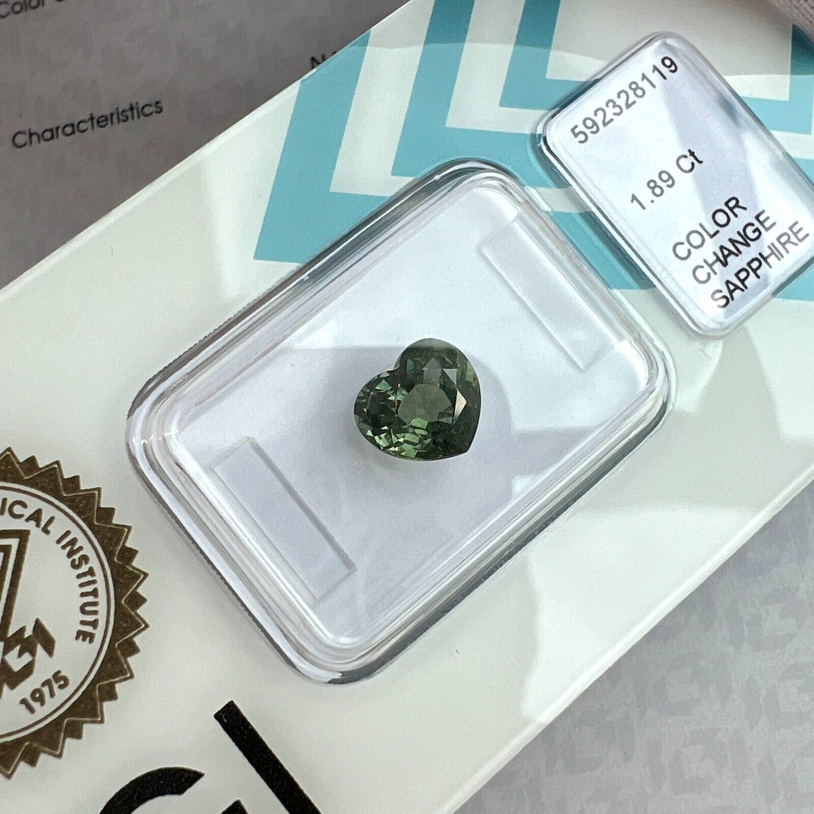 NATURAL 1.89ct COLOUR CHANGE Blue Green Sapphire NO HEAT Heart Cut IGI CERTIFIED — view 3