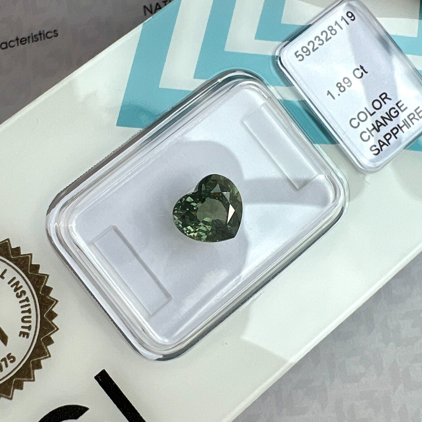 NATURAL 1.89ct COLOUR CHANGE Blue Green Sapphire NO HEAT Heart Cut IGI CERTIFIED — view 5