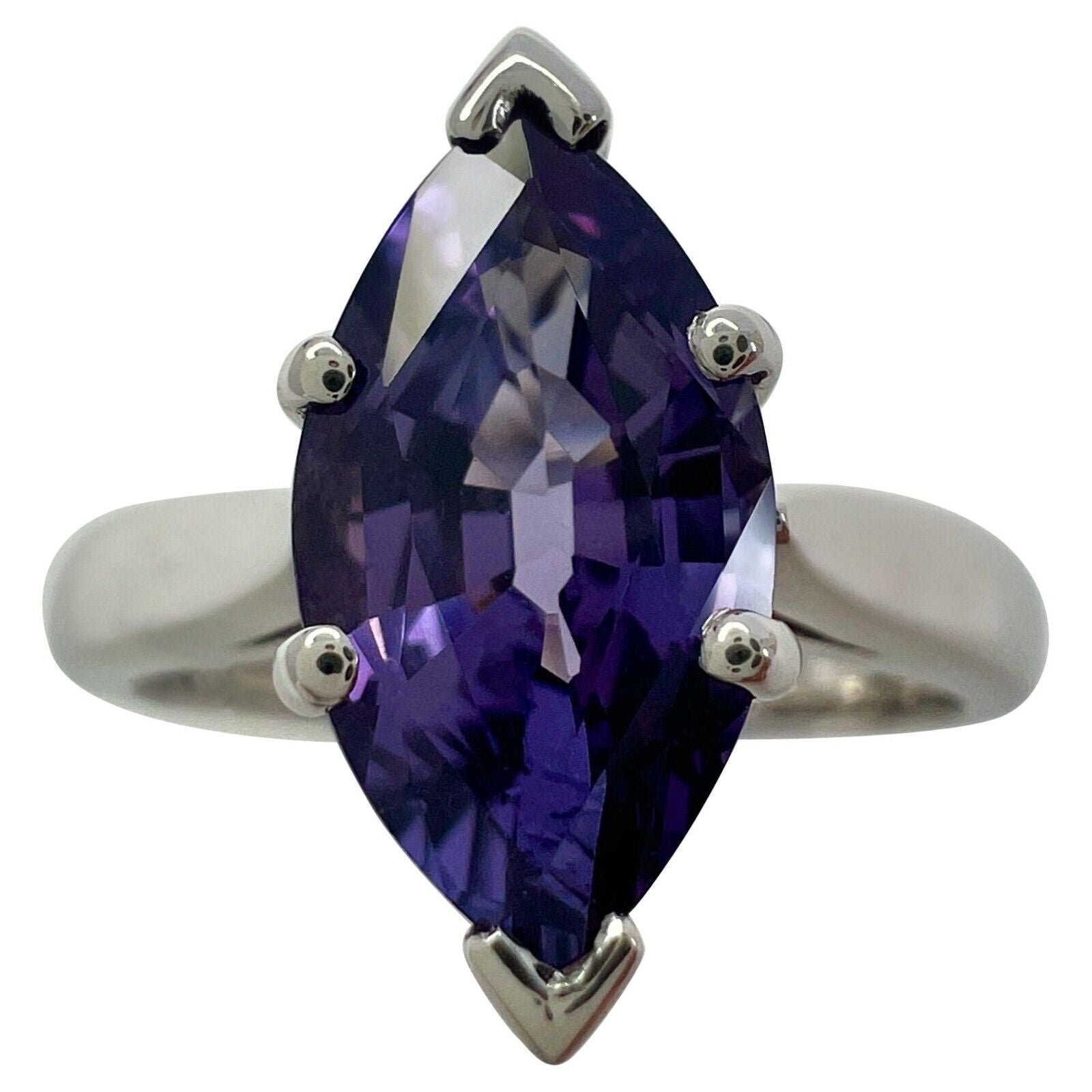 Unique 2.13ct Vivid Purple Violet Spinel Marquise 18k White Gold Solitaire Ring — view 1