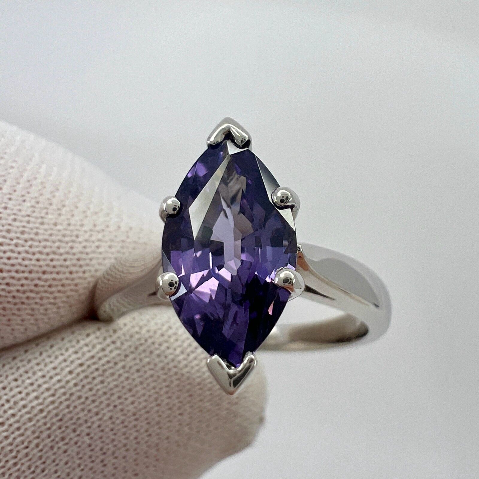 Unique 2.13ct Vivid Purple Violet Spinel Marquise 18k White Gold Solitaire Ring — view 2